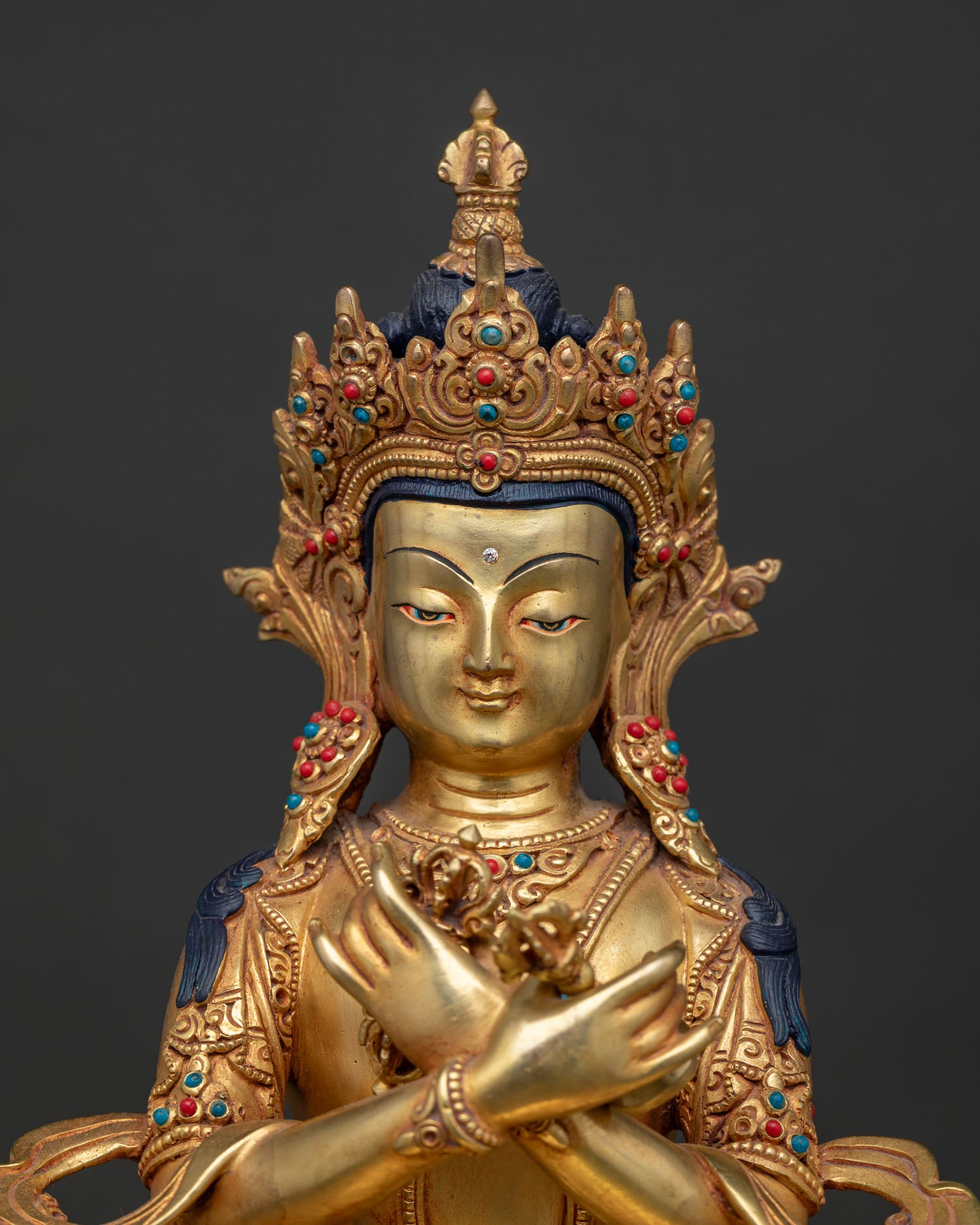 regular close up of vajradhara statue with intricate newari craftsmanship