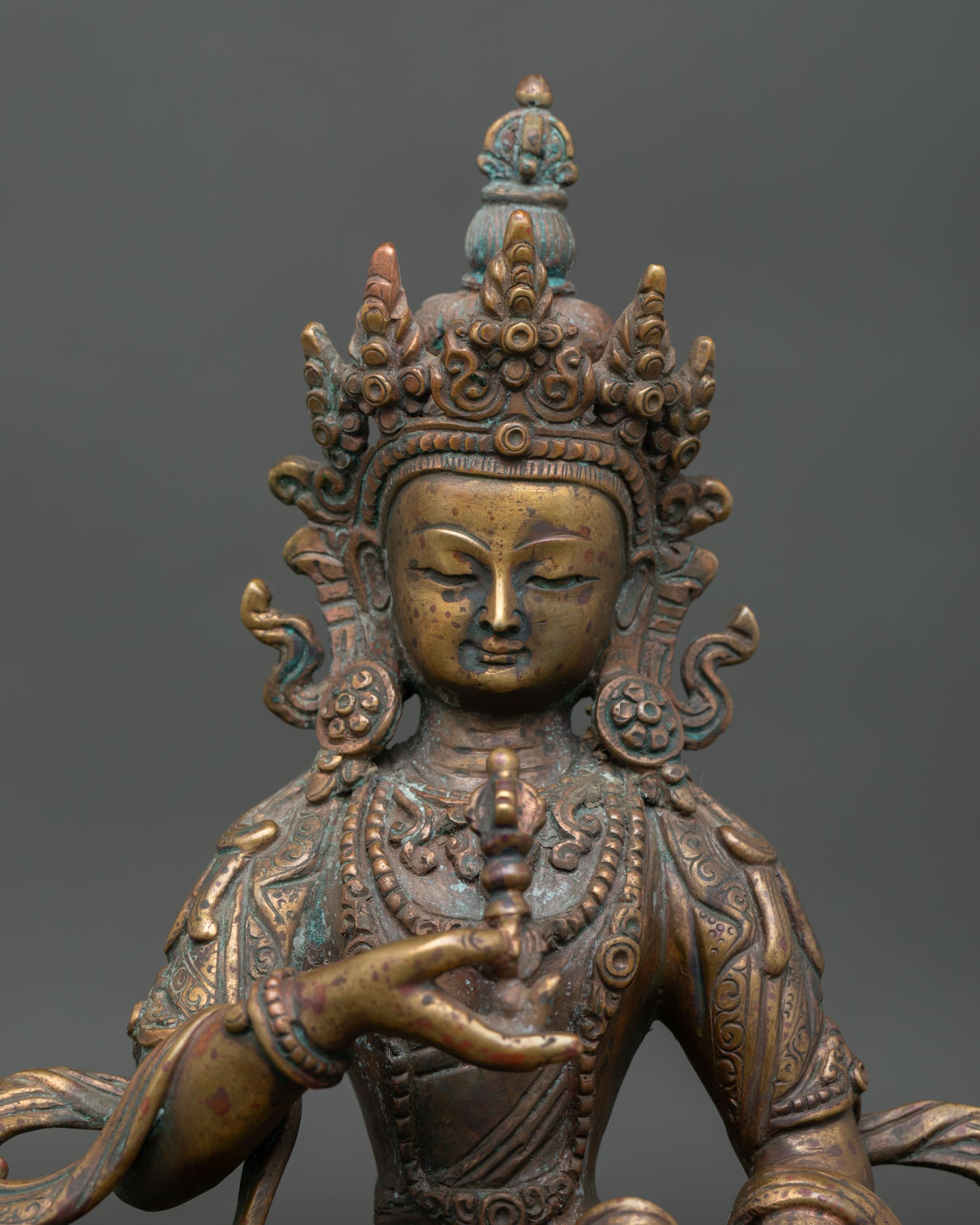 Regular close up Vajrasattva Statue antique finish copper Buddhist sculpture