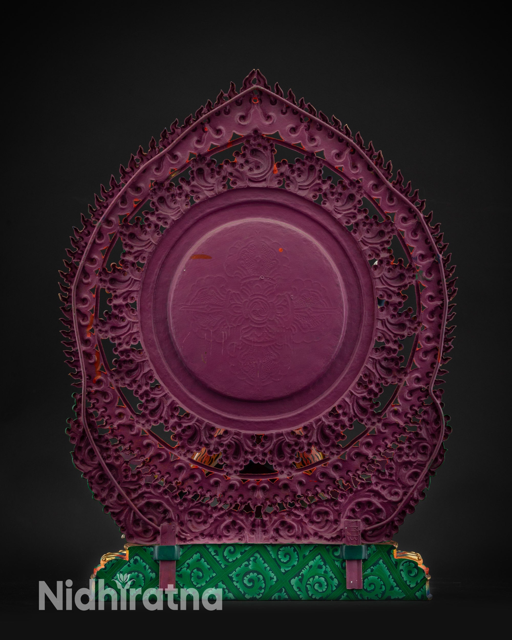 regular back view Vajrapani statue displaying gold-plated ornaments and flame motifs