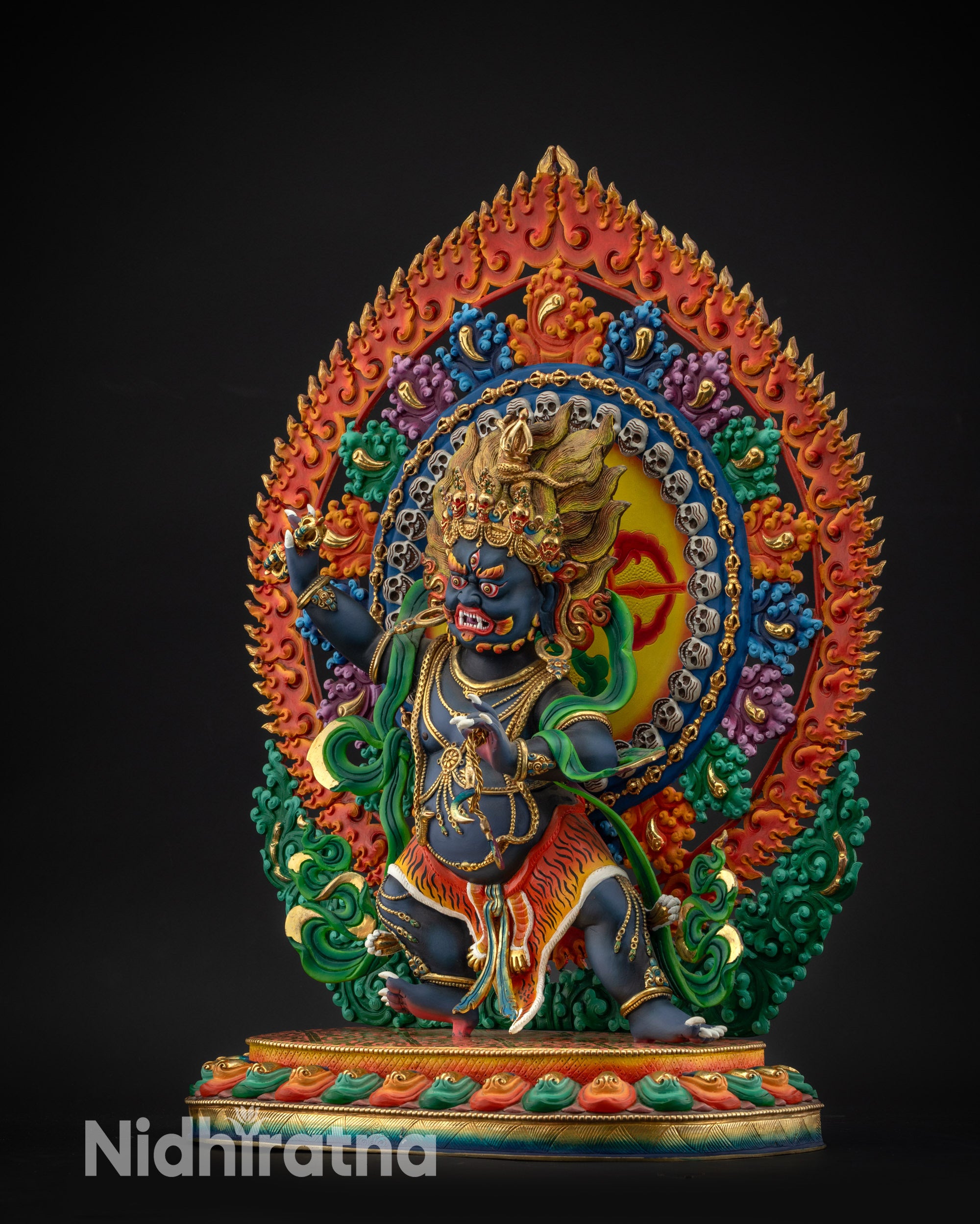 regular left side view Vajrapani statue with detailed flowing scarf and jewelry