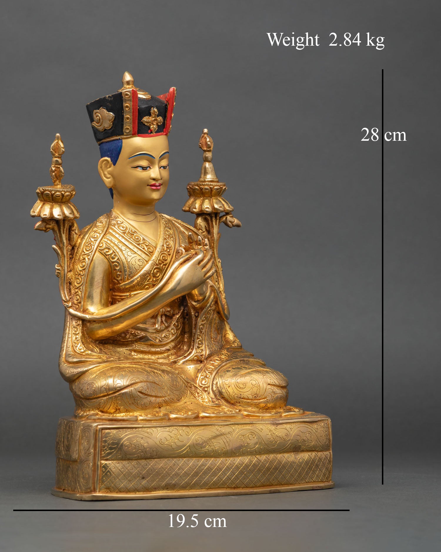 Right profile of 3rd Karmapa statue, handcrafted Nepalese copper Buddhist sculpture