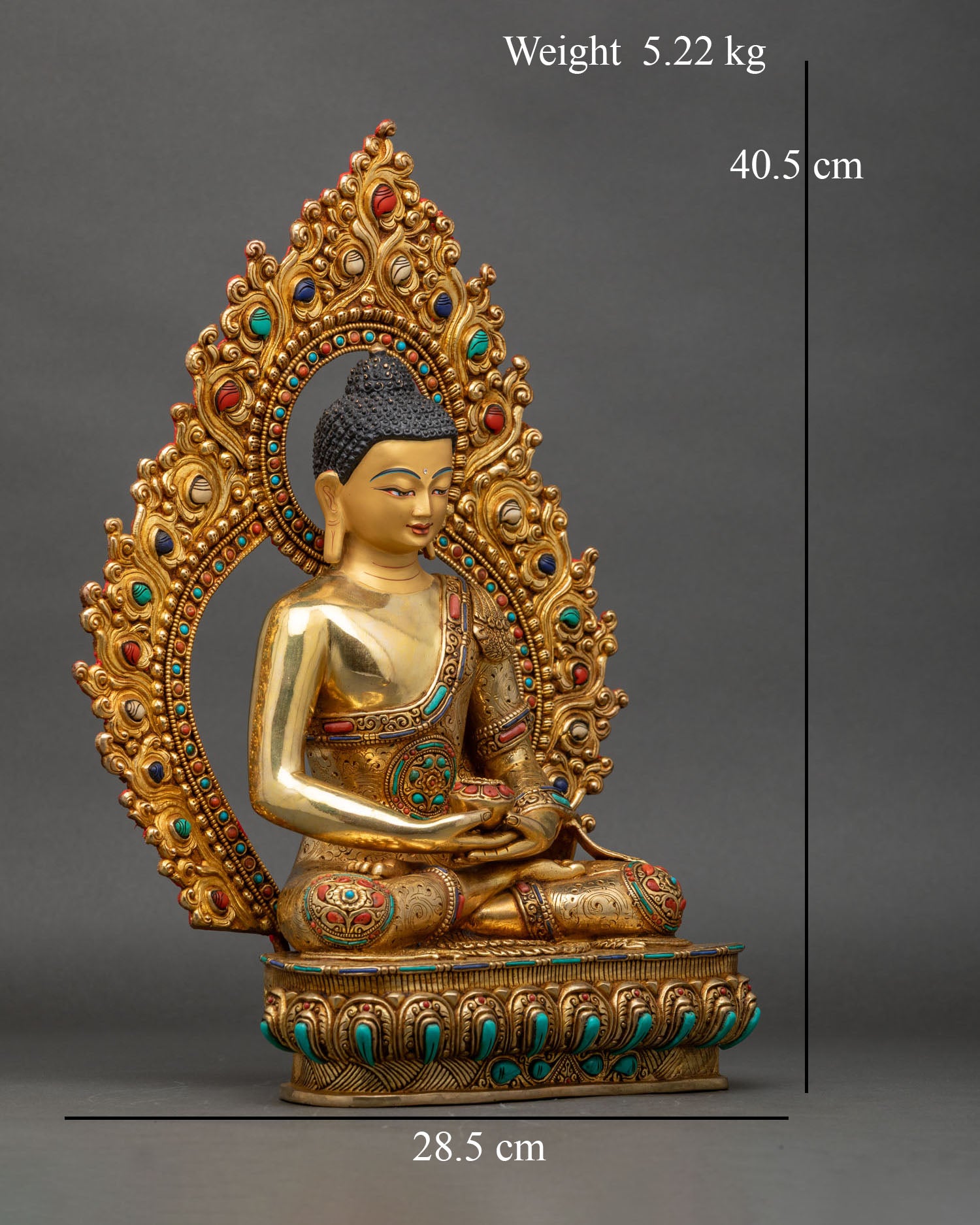 Right profile of Amitabha Buddha statue in dhyana mudra holding nectar bowl