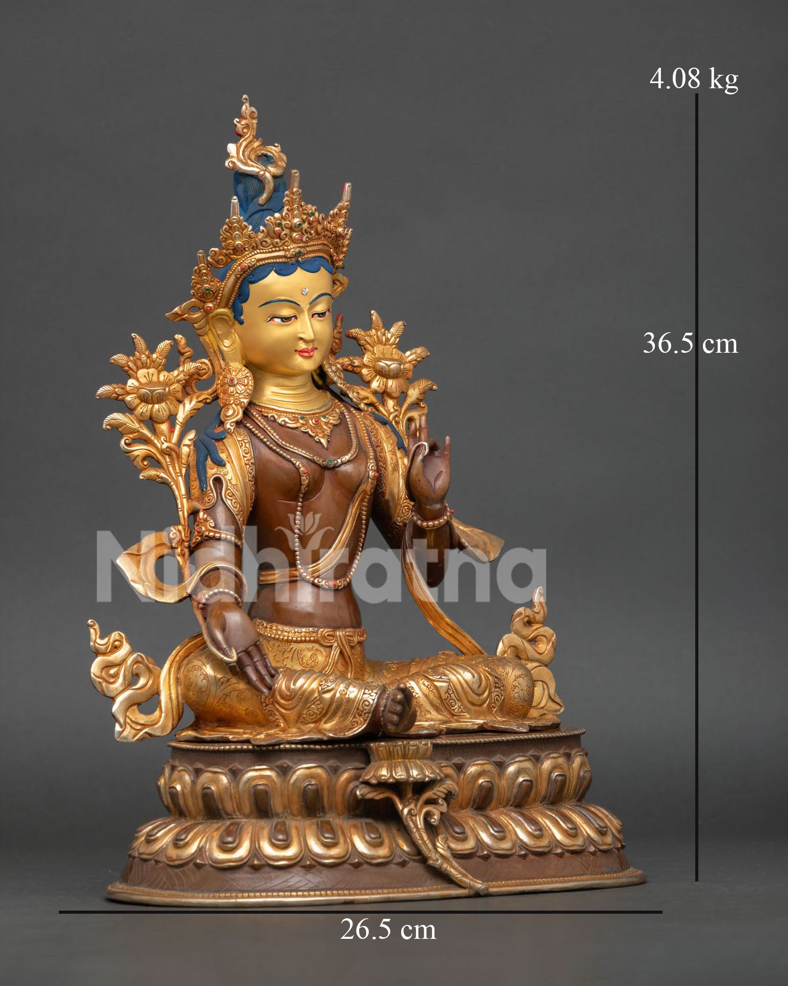 right profile of green tara buddhist statue handcrafted by newari artisans