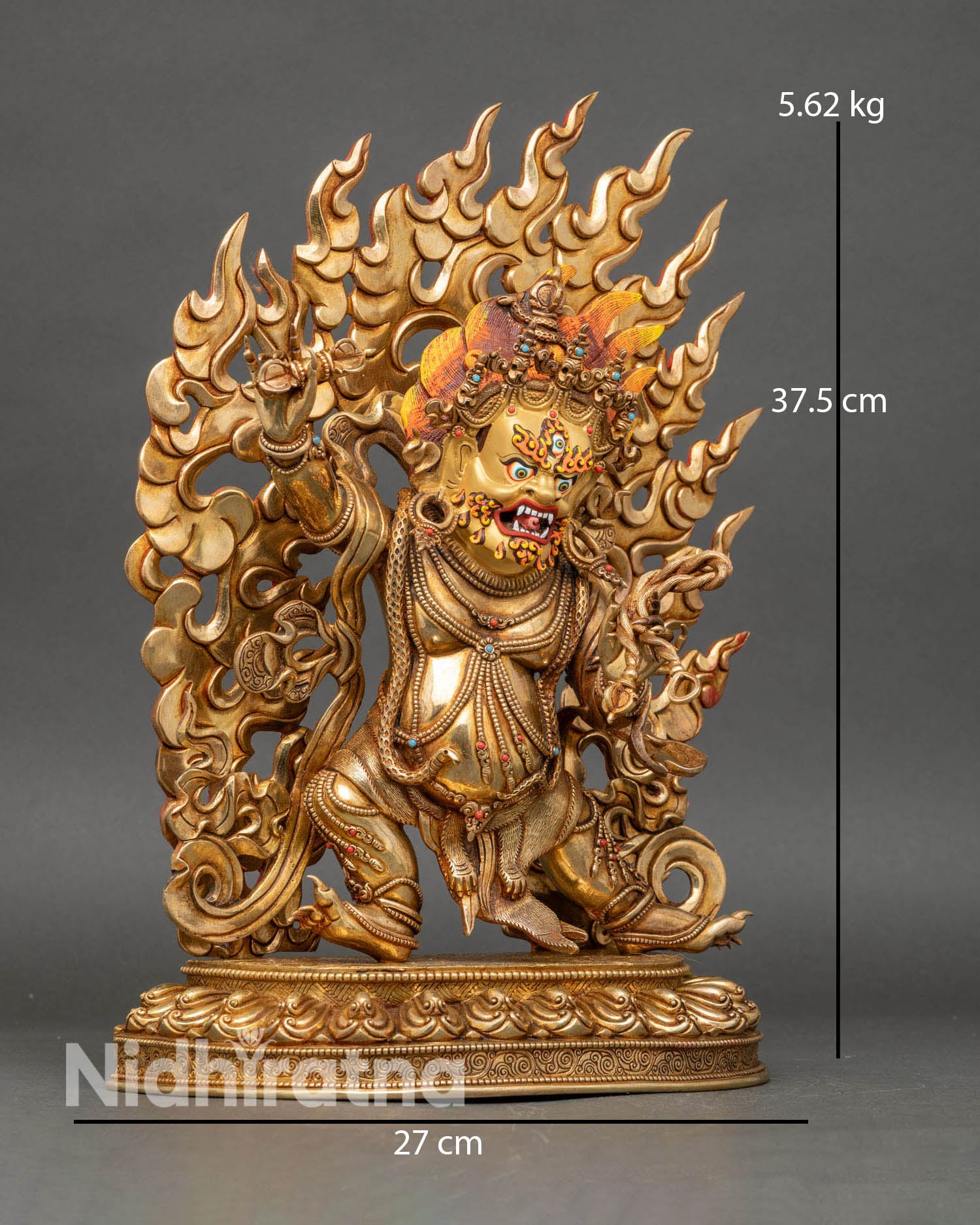 right profile of vajrapani buddha statue handcrafted copper with gold accents