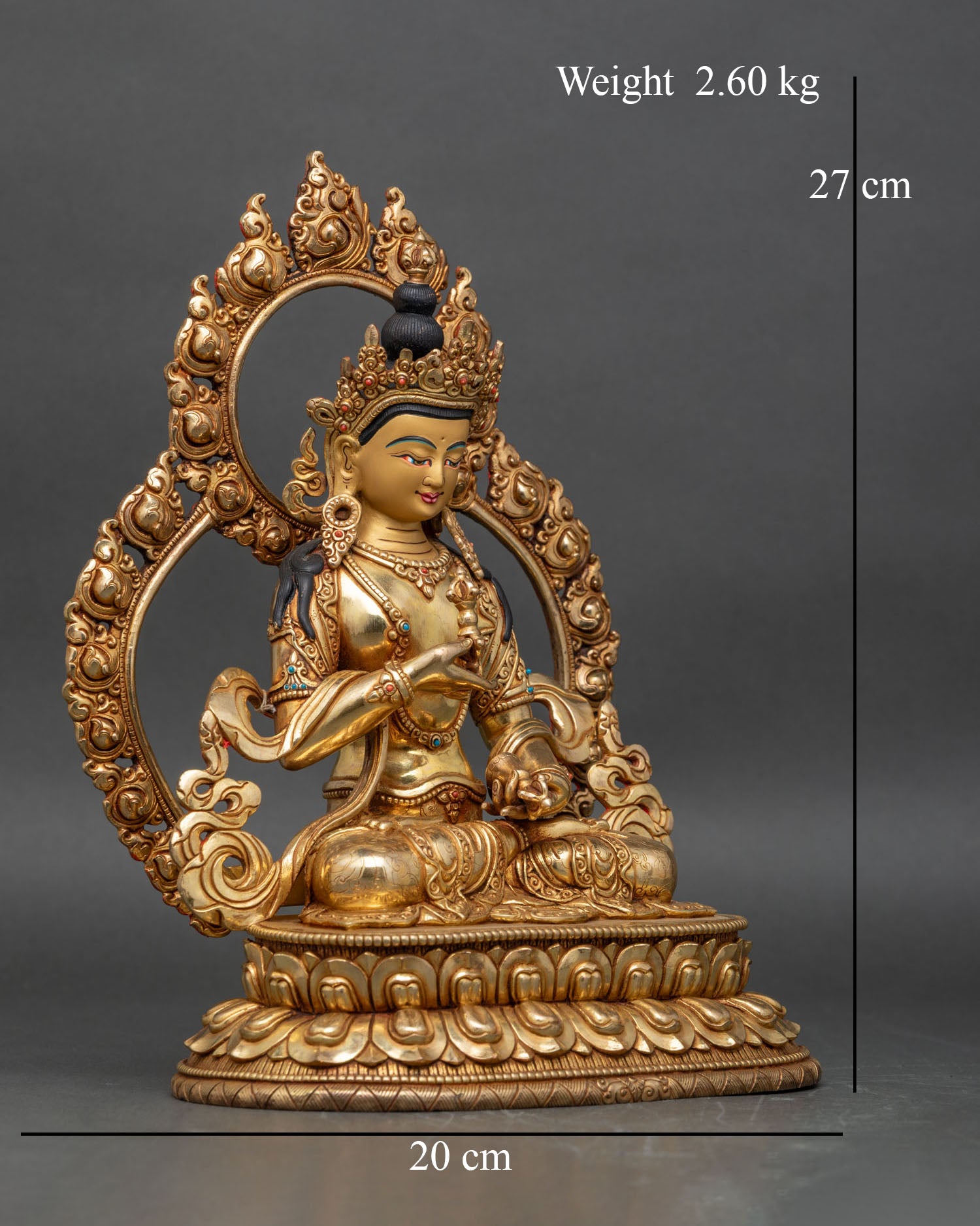 Right profile of Vajrasattva statue seated on lotus throne, Nepalese Buddhist art