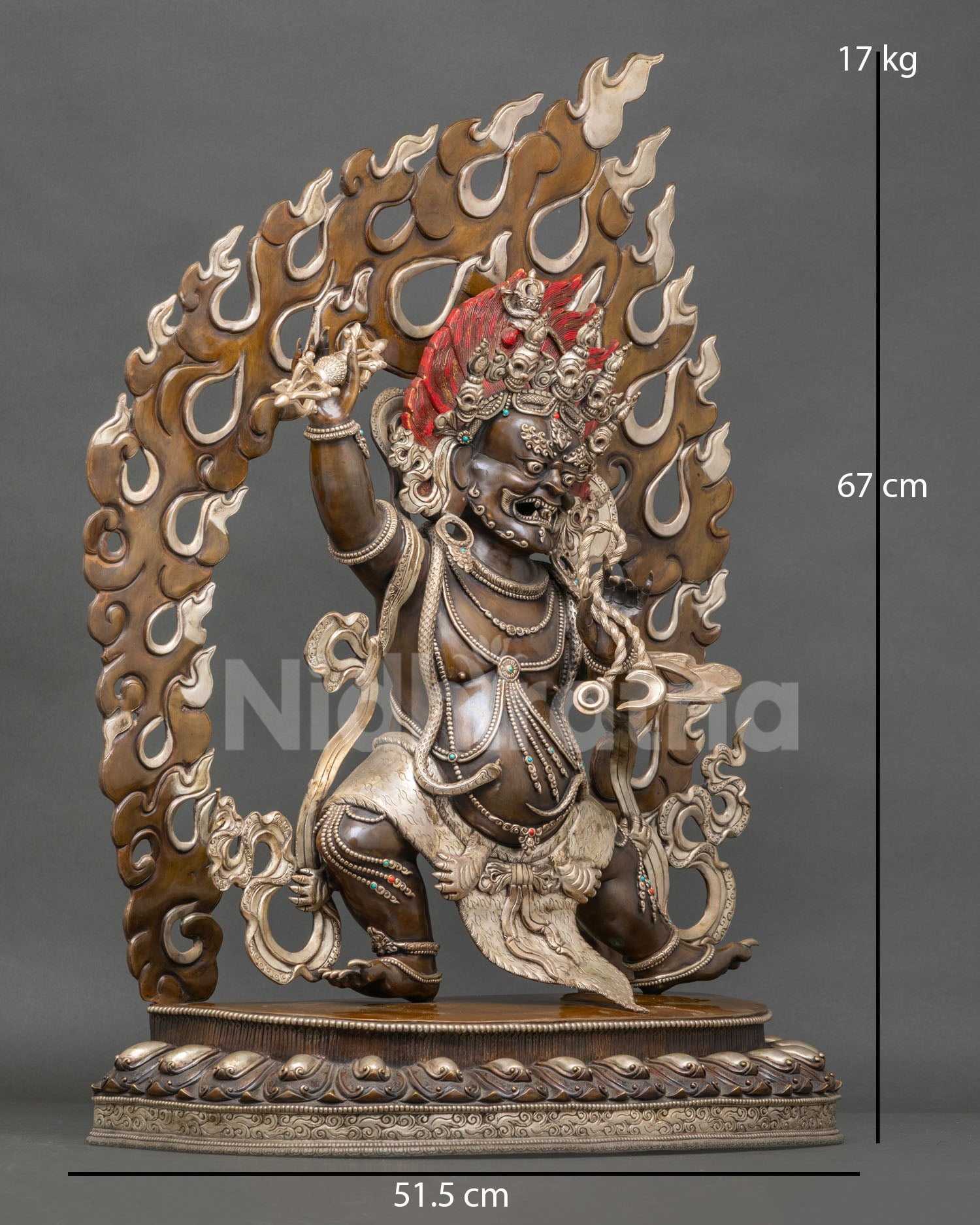 right profile view of Vajrapani statue copper Buddhist protector standing posture with vajra symbolism