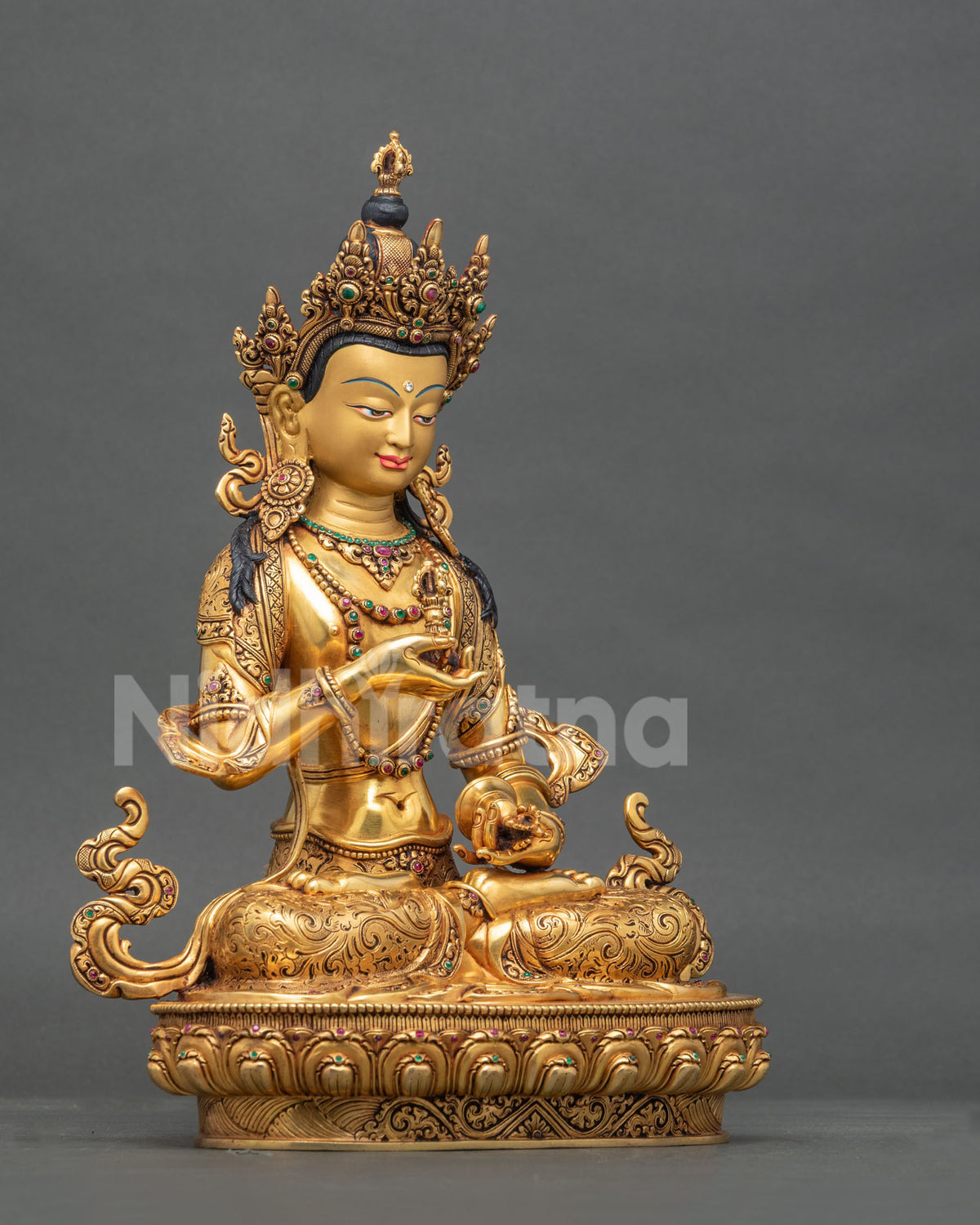 Right side view of 24K gold fire-gilded Vajrasattva sculpture.