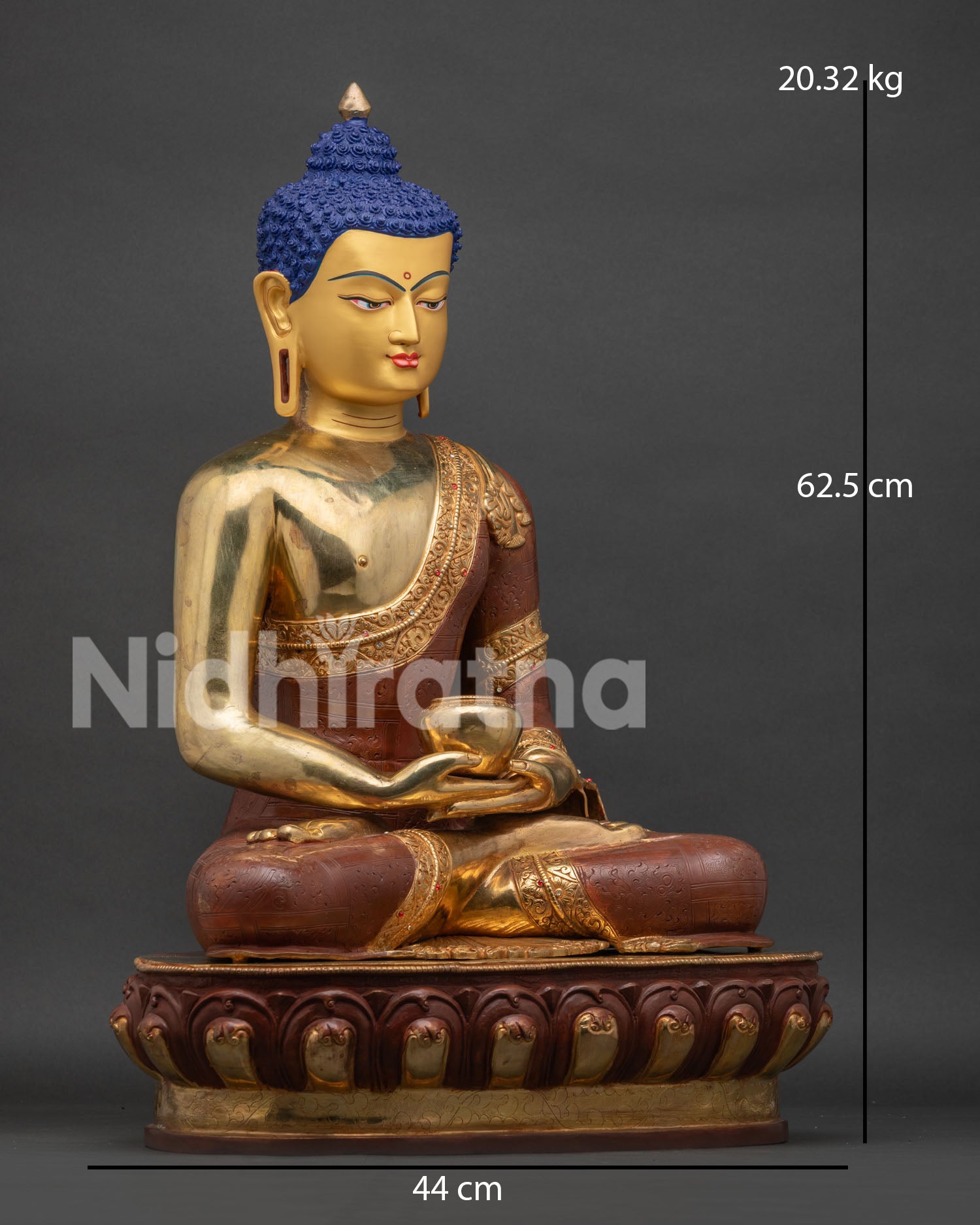 Right side view of Amitabha Buddha Statue, gold-gilded copper sculpture