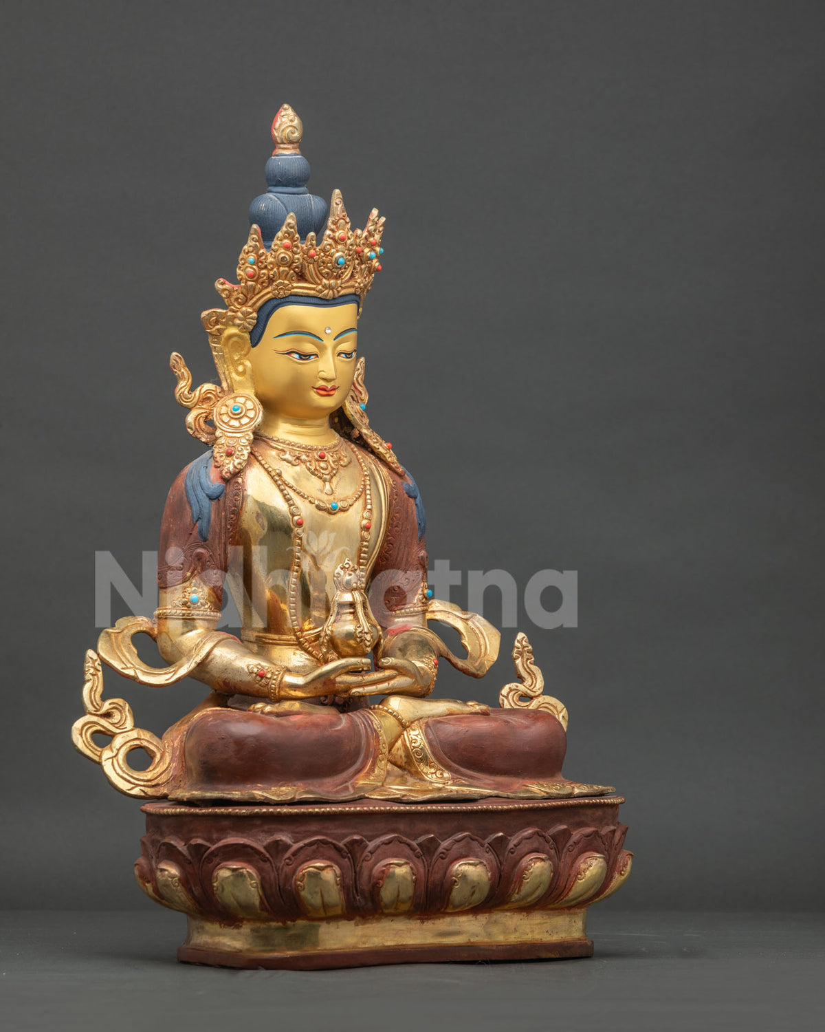 Right Side View Of Amitayus Buddha Statue With Intricate Robe Details