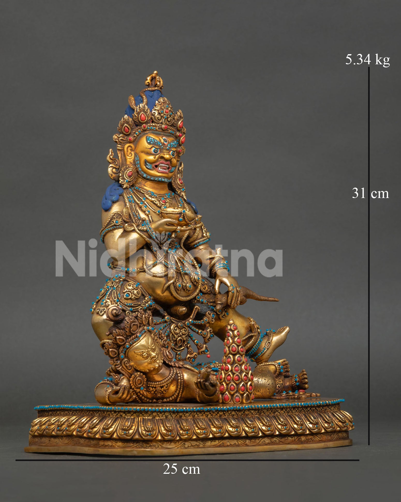 Right side view of Black Dzambhala Statue, Tibetan Buddhist wealth protector sculpture