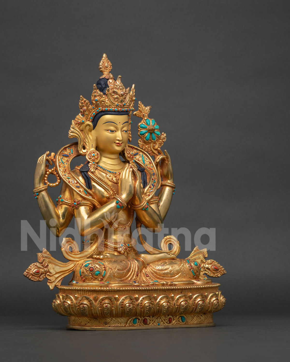 Right side view of Chenrezig statue – four-armed Avalokiteshvara Bodhisattva