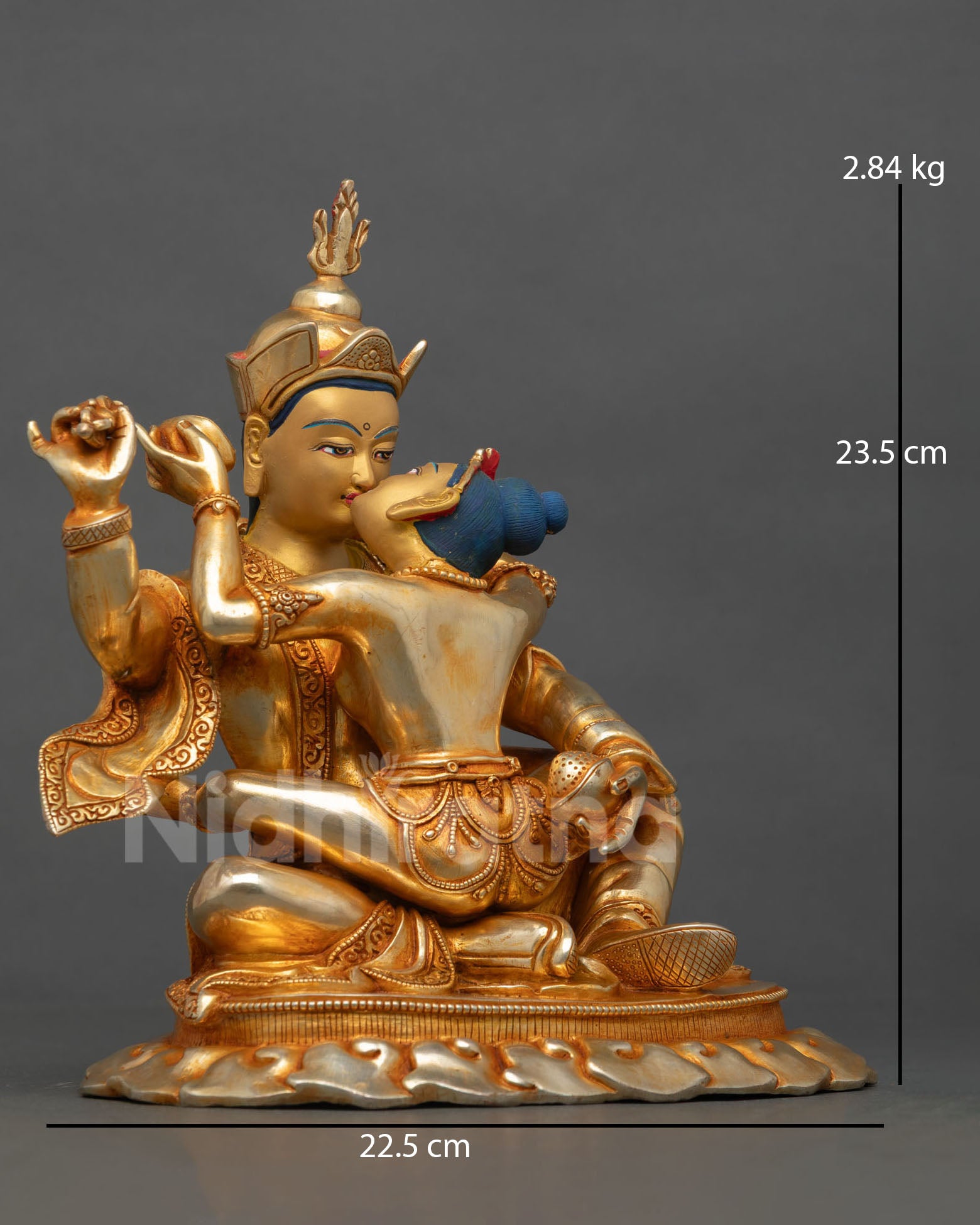 right side view of guru rinpoche yab yum statue handcrafted in nepal