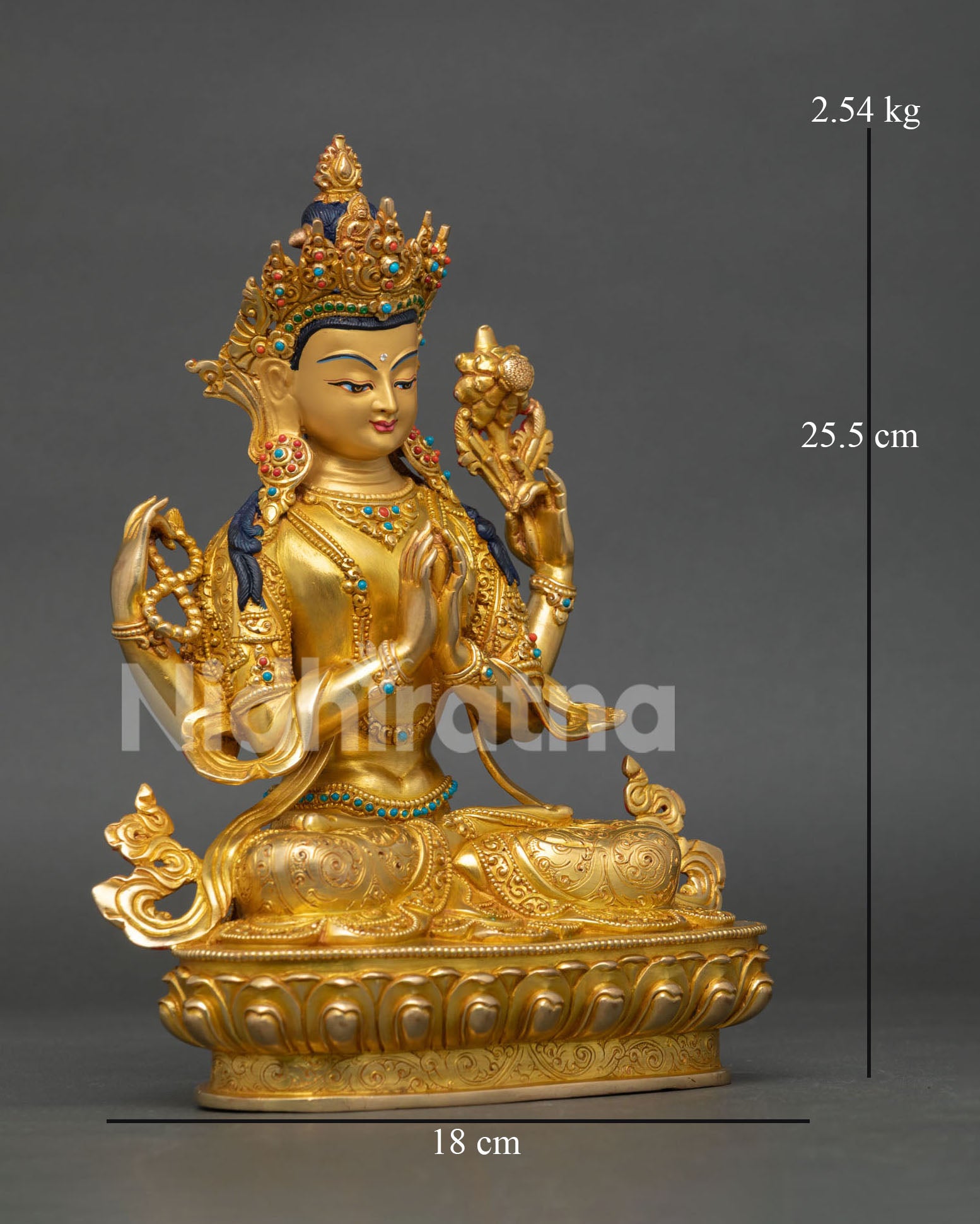 right side view of handcrafted chenrezig avalokiteshvara statue from nepal