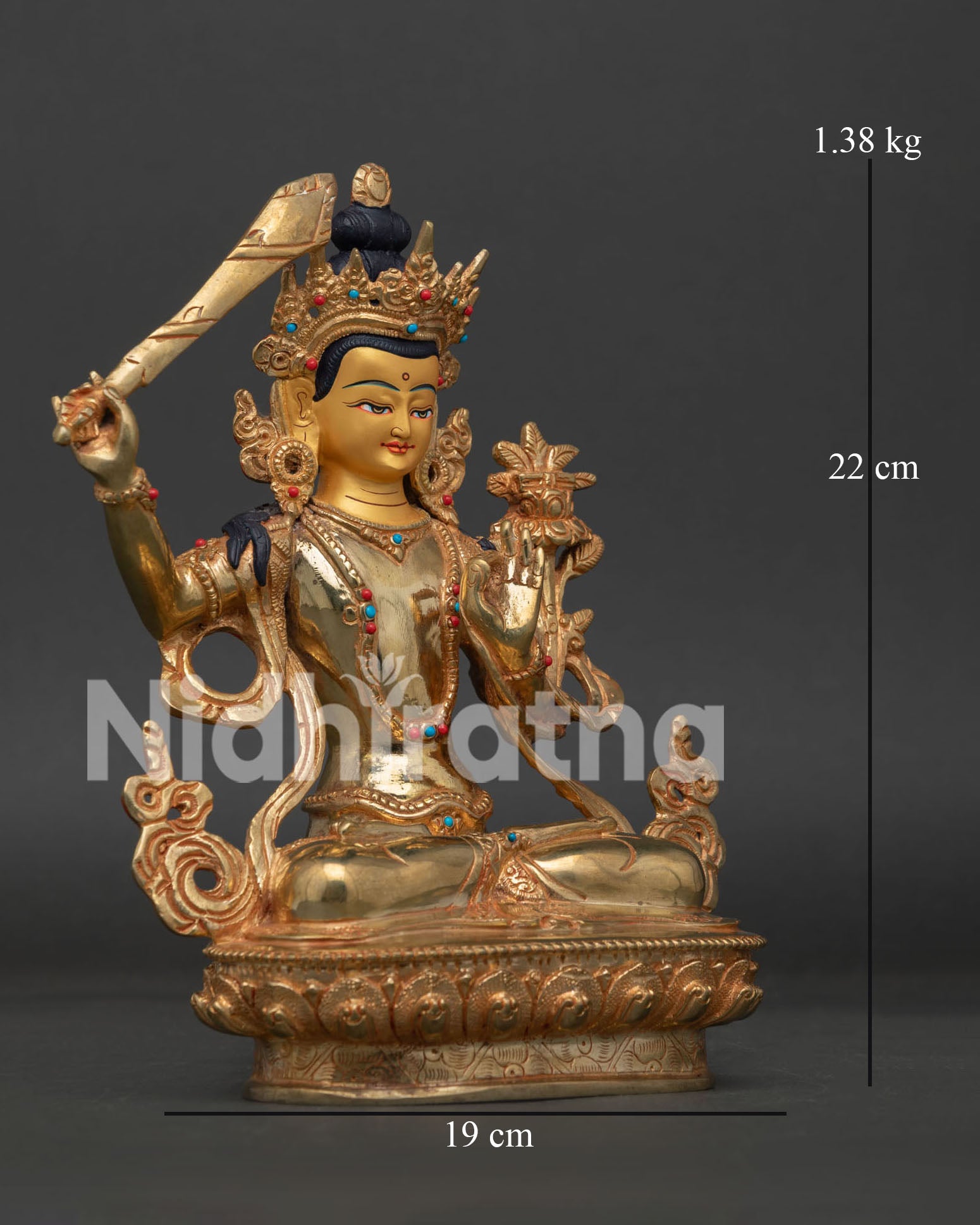 Right Side View of Handcrafted Manjushri Statue from Nepal