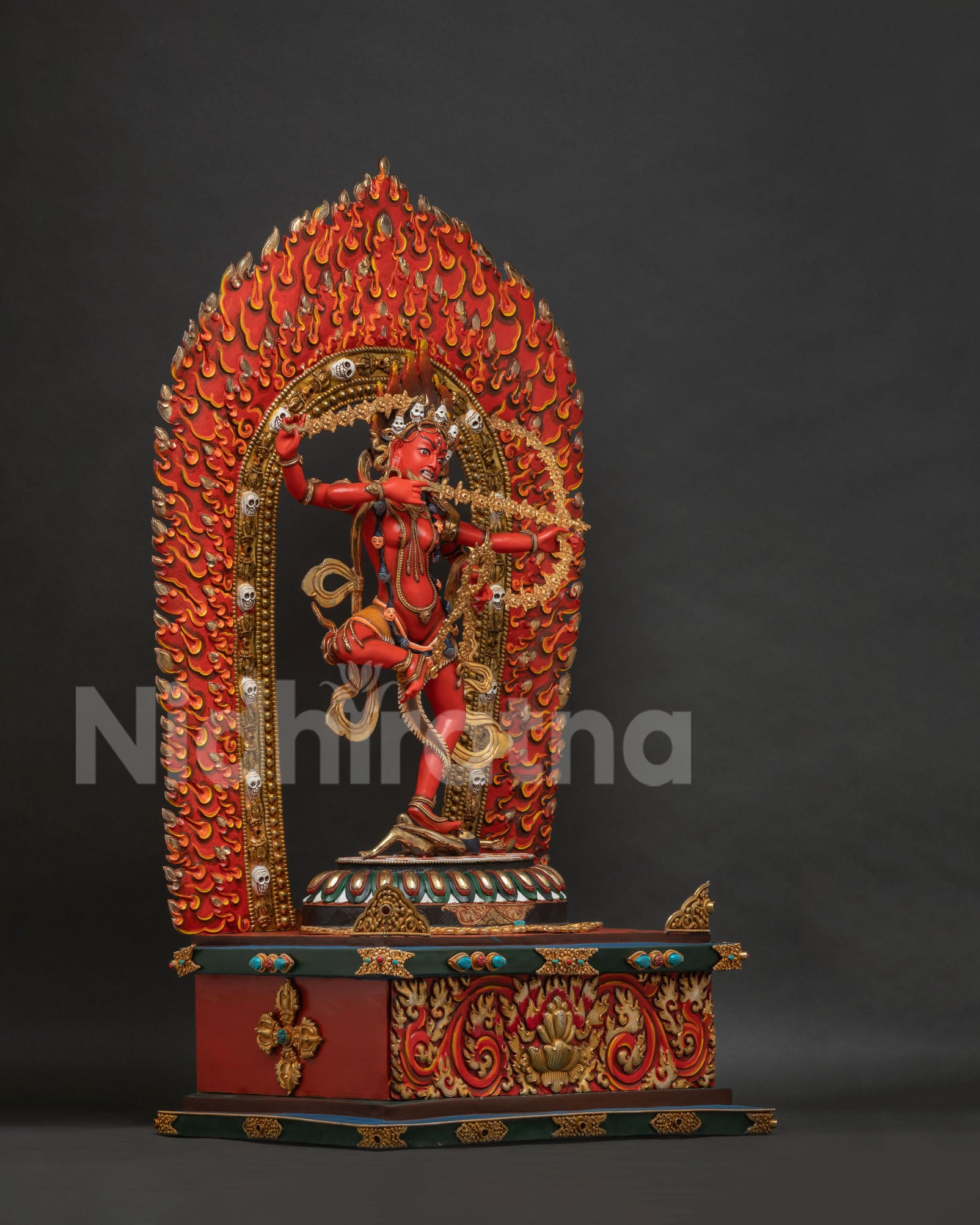Right side view of Kurukulla Statue, hand-painted acrylic colors, holding bow and arrow