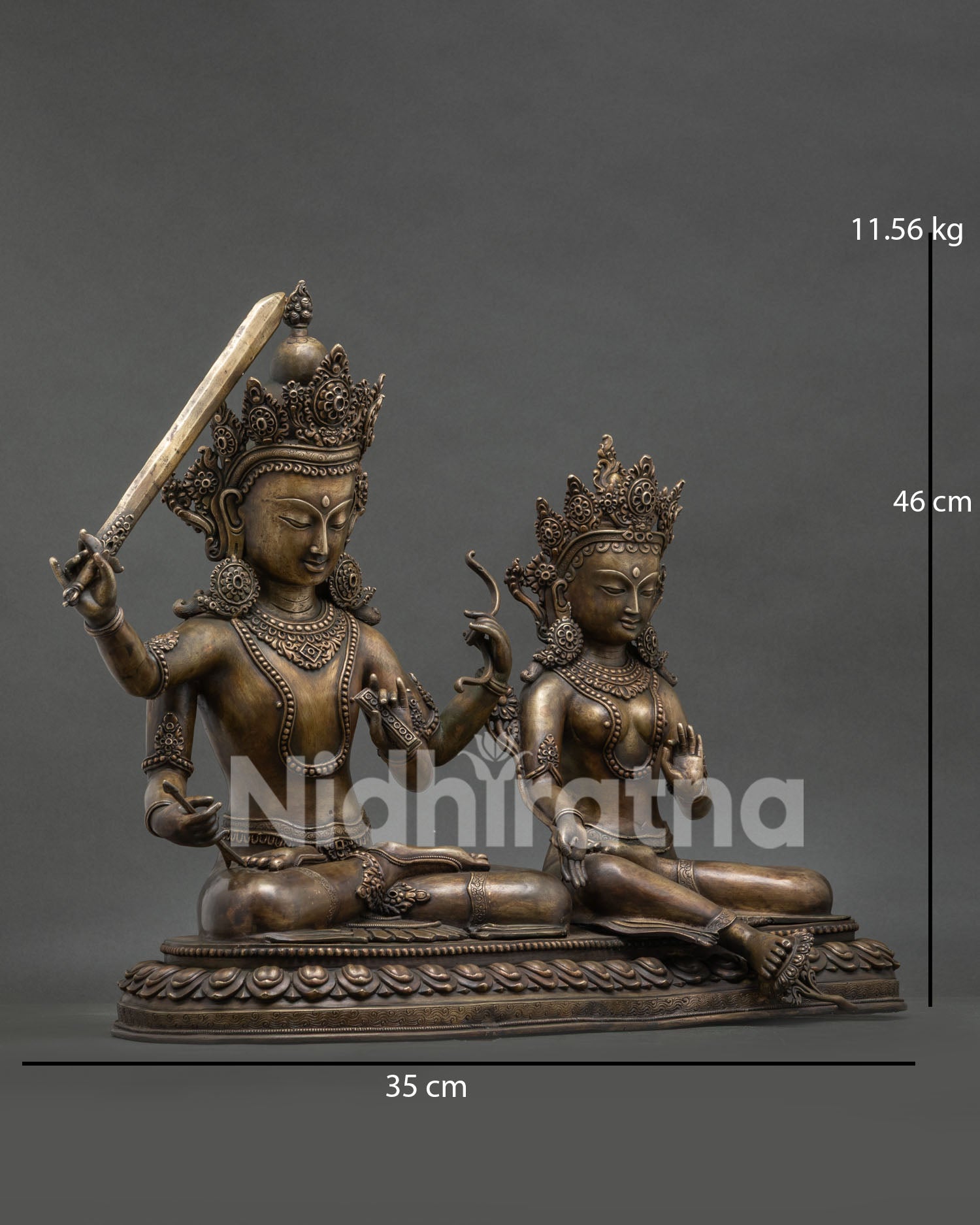 Right side view of Manjushri and Prajnaparamita copper statue, Nepal