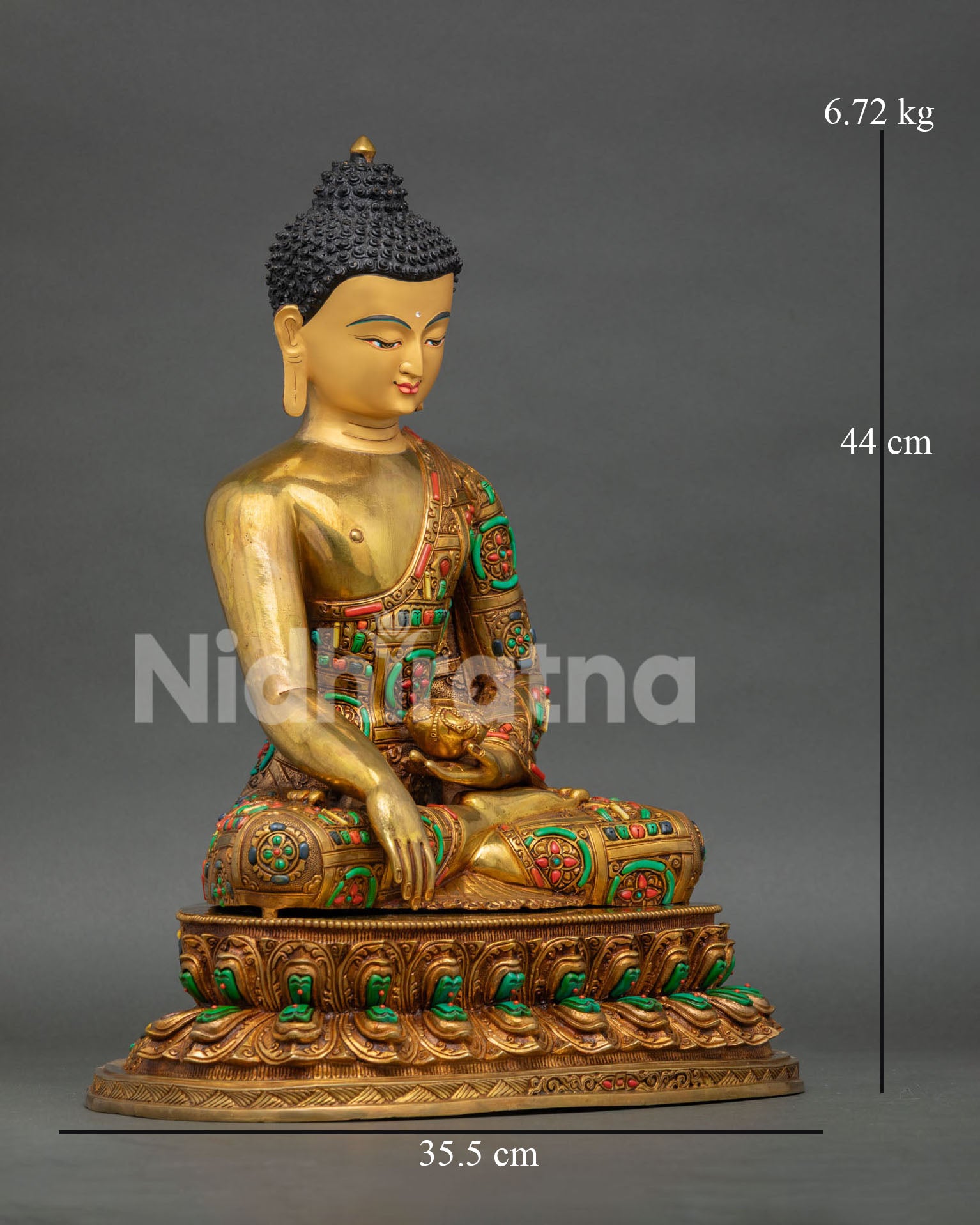 Right Side View of Shakyamuni Buddha Statue Handmade Newari Buddhist Art Nepal