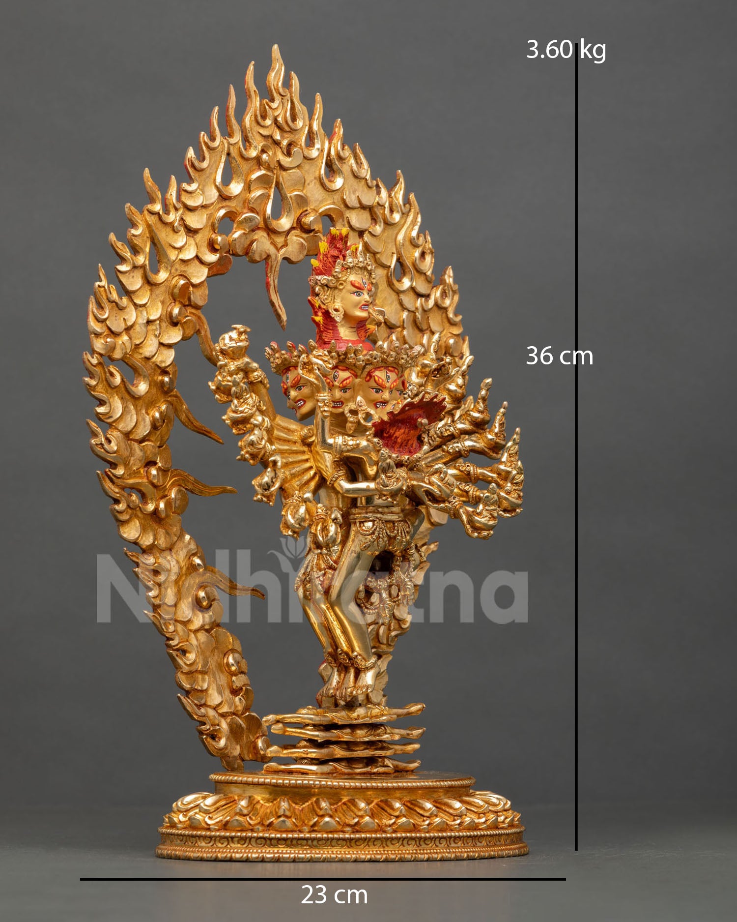 Right Side View of Standing Hevajra Statue with Blazing Aureole and Consort Nairatmya