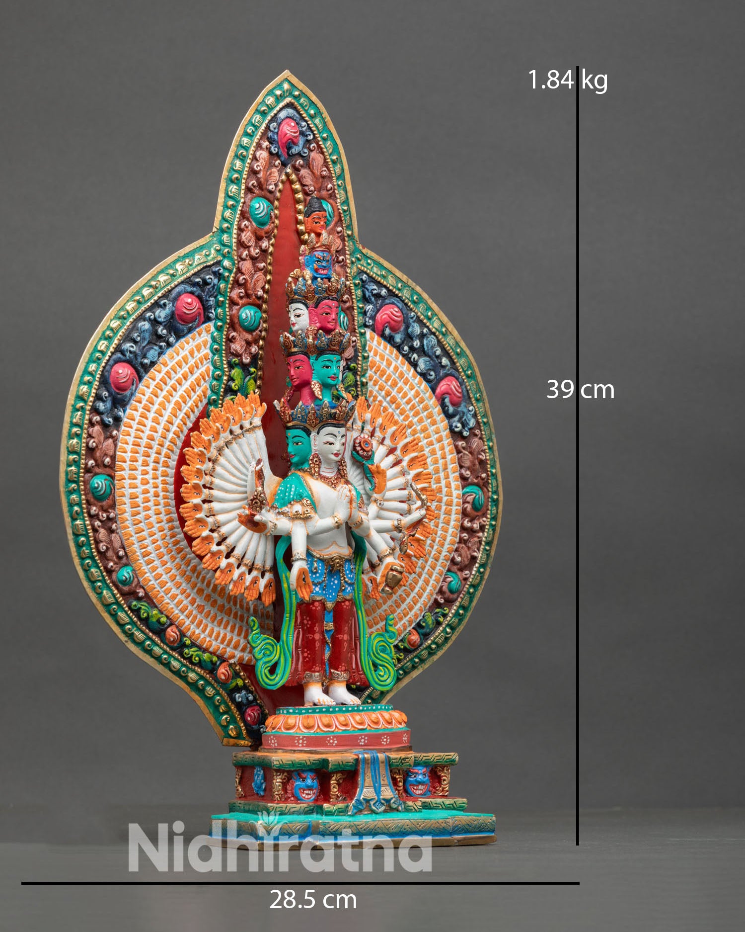 Right Side View of Thousand Armed Chenrezig Statue Handmade in Nepal