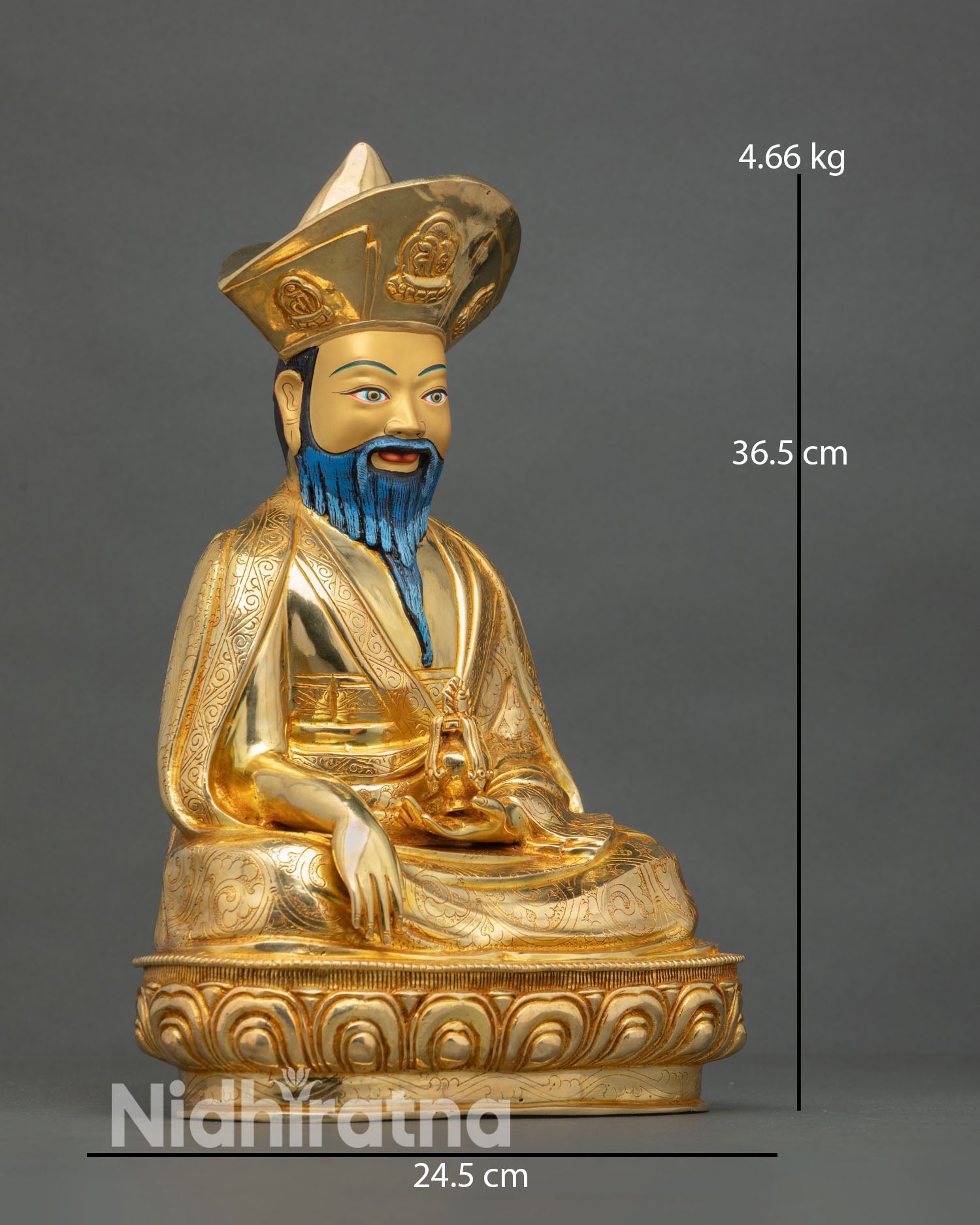 Right Side View of Zhabdrung Rinpoche Holding Ritual Vase