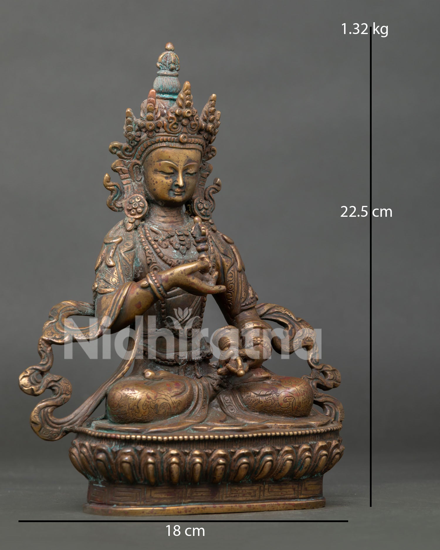 Right side view Vajrasattva Statue handmade Nepalese copper sculpture