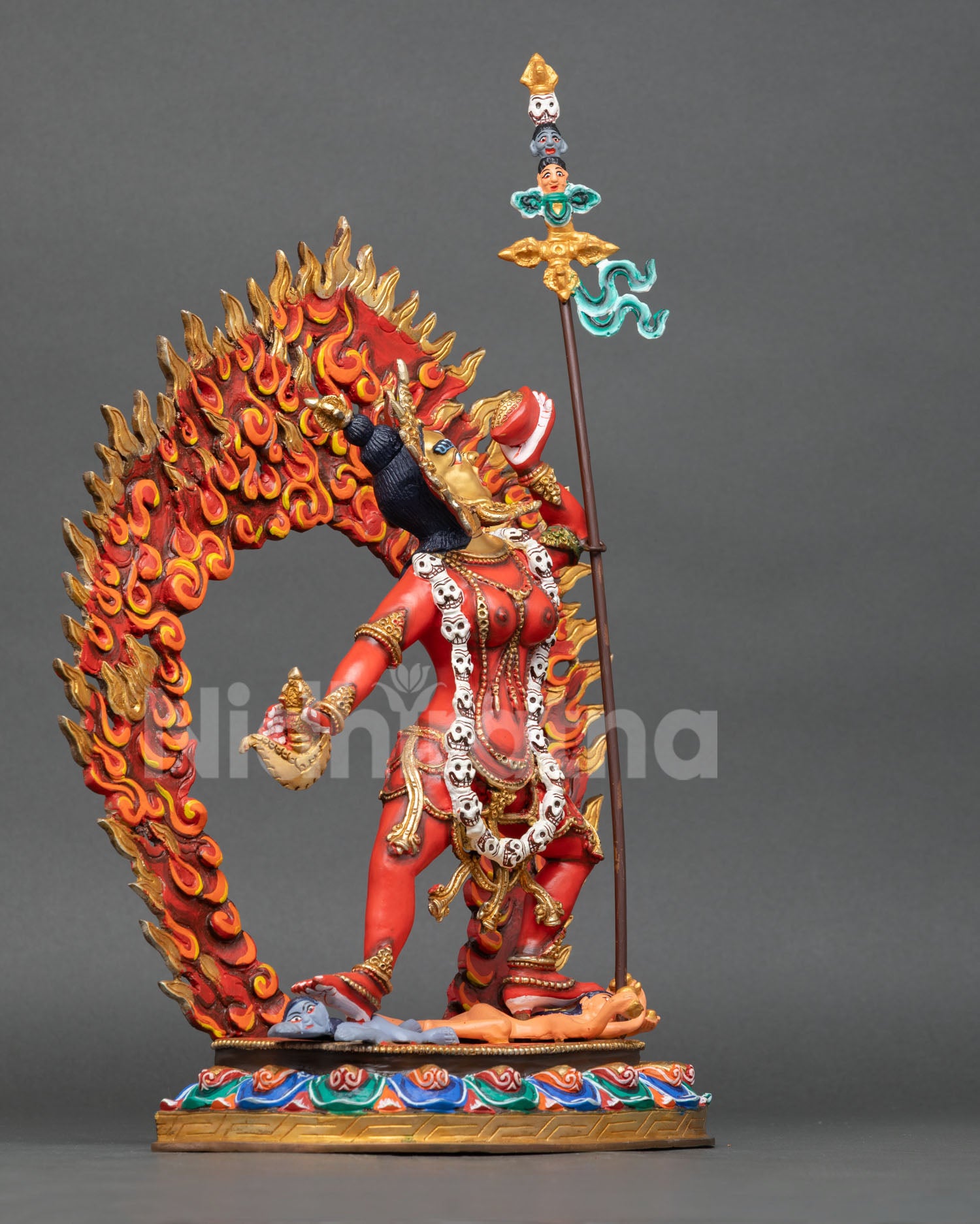 right side view Vajrayogini statue Nepal handcrafted copper sculpture ritual Buddhist deity