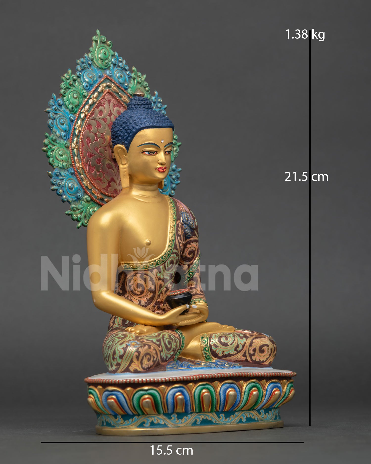 right view of Amitabha Buddha statue with halo and lotus flower base