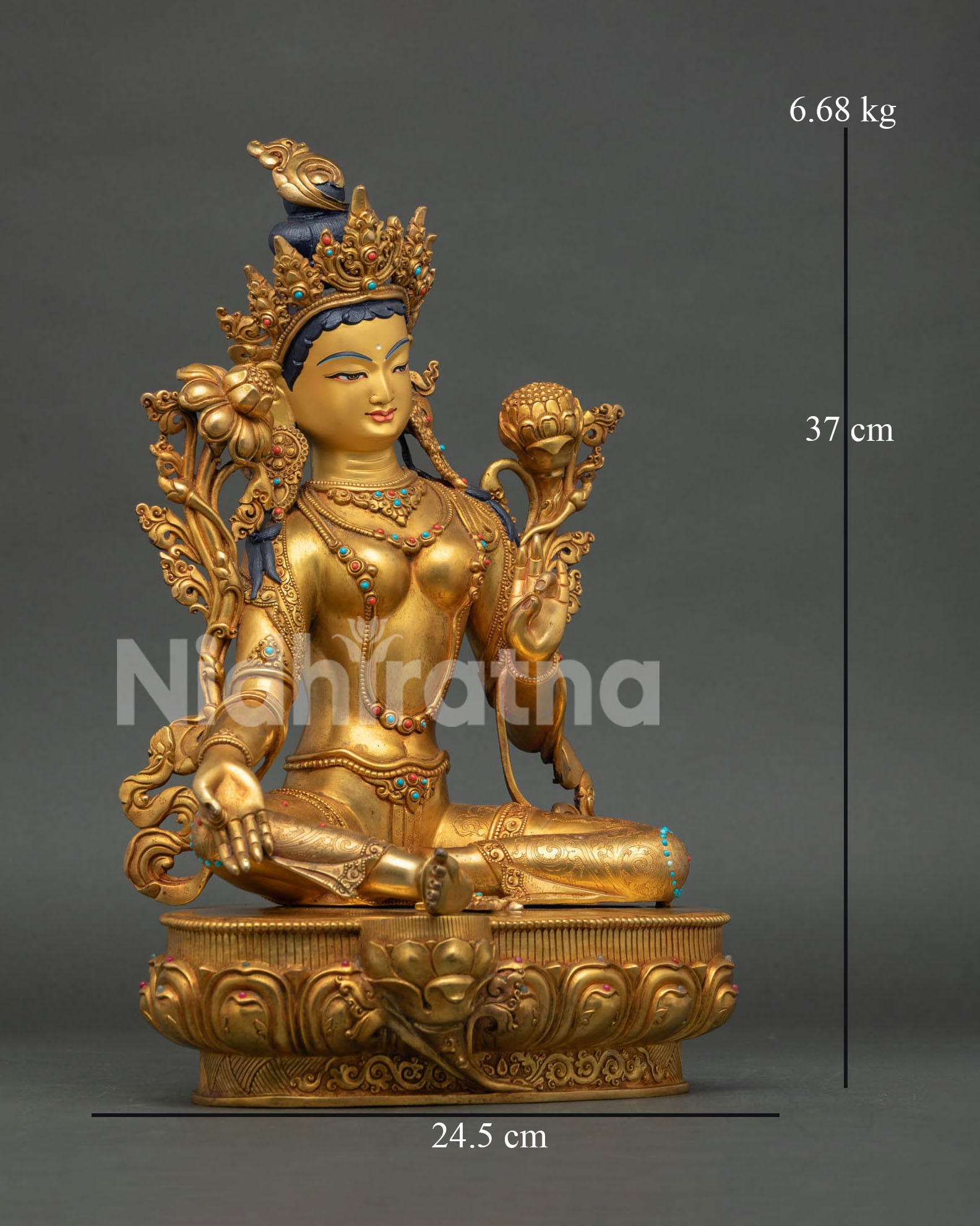 Right view of Green Tara Statue handcrafted Himalayan Buddhist sculpture