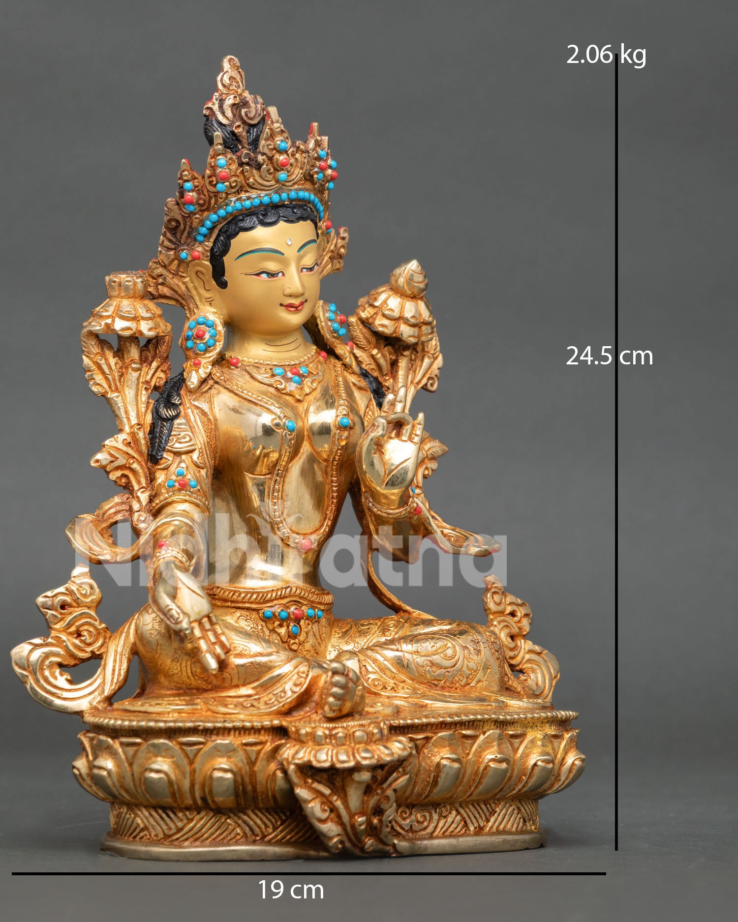 Right view of Green Tara statue with traditional Himalayan craftsmanship