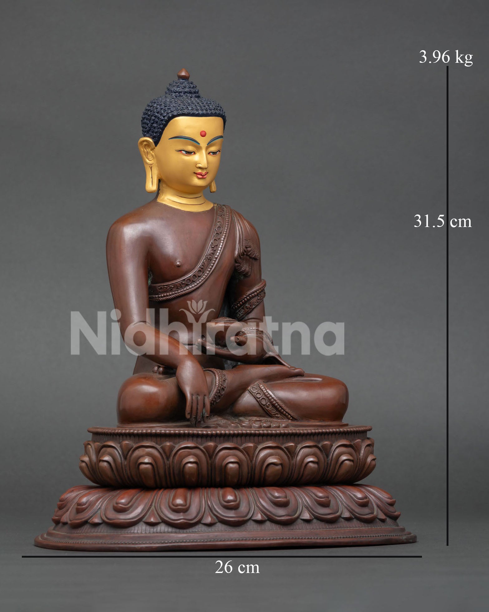 right view of oxidized copper shakyamuni buddha statue handmade in nepal
