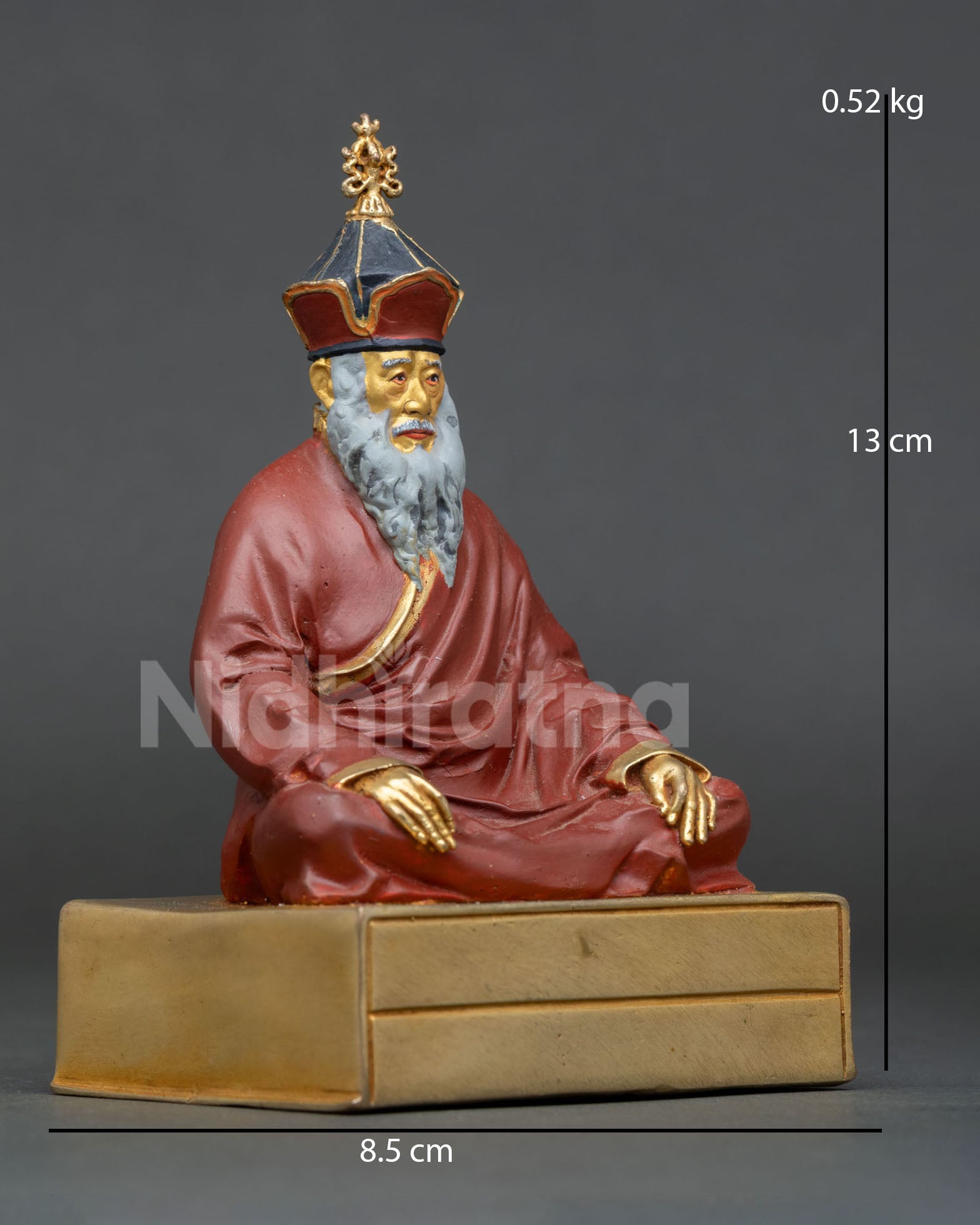 right view side chatral rinpoche statue right profile copper body gold gilded throne nepal handcrafted buddhist art