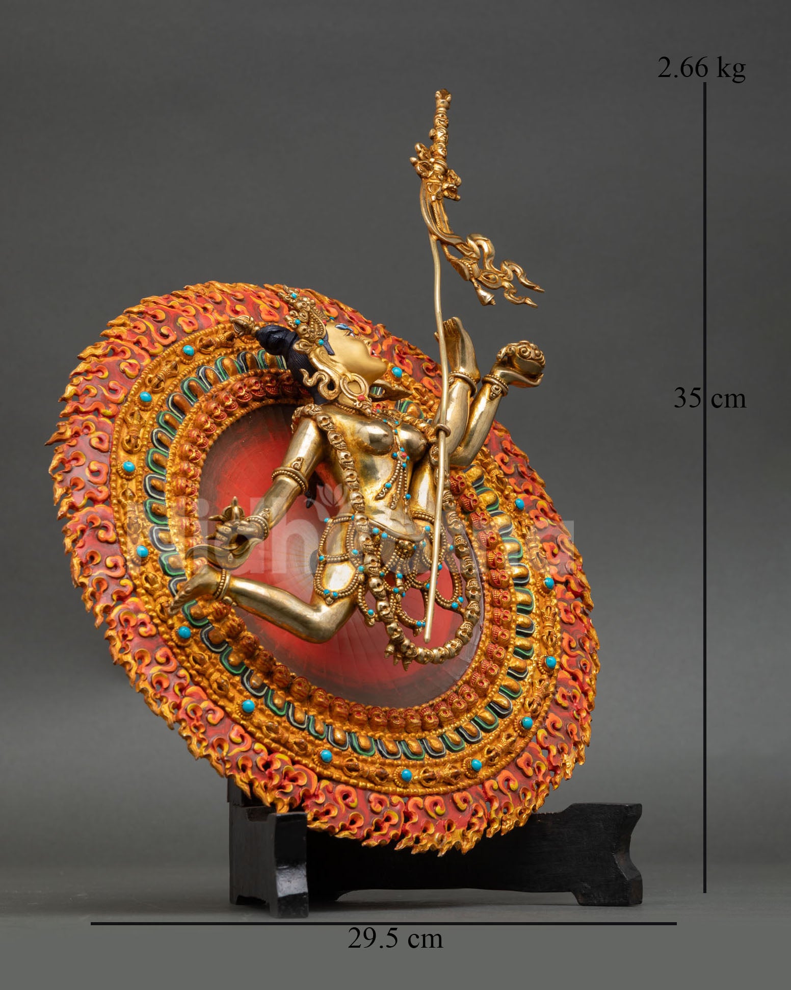 right view side flying vajrayogini statue prabhavali halo flames wisdom copper art