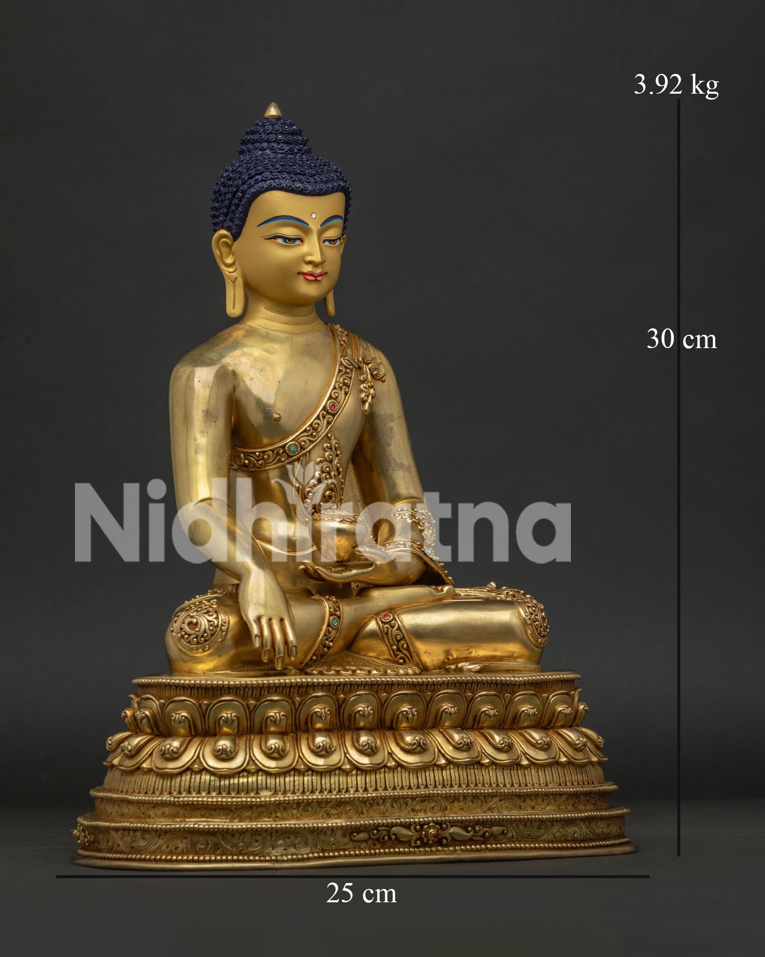 Right view side of Shakyamuni Buddha statue handcrafted by Newari artisans in Nepal