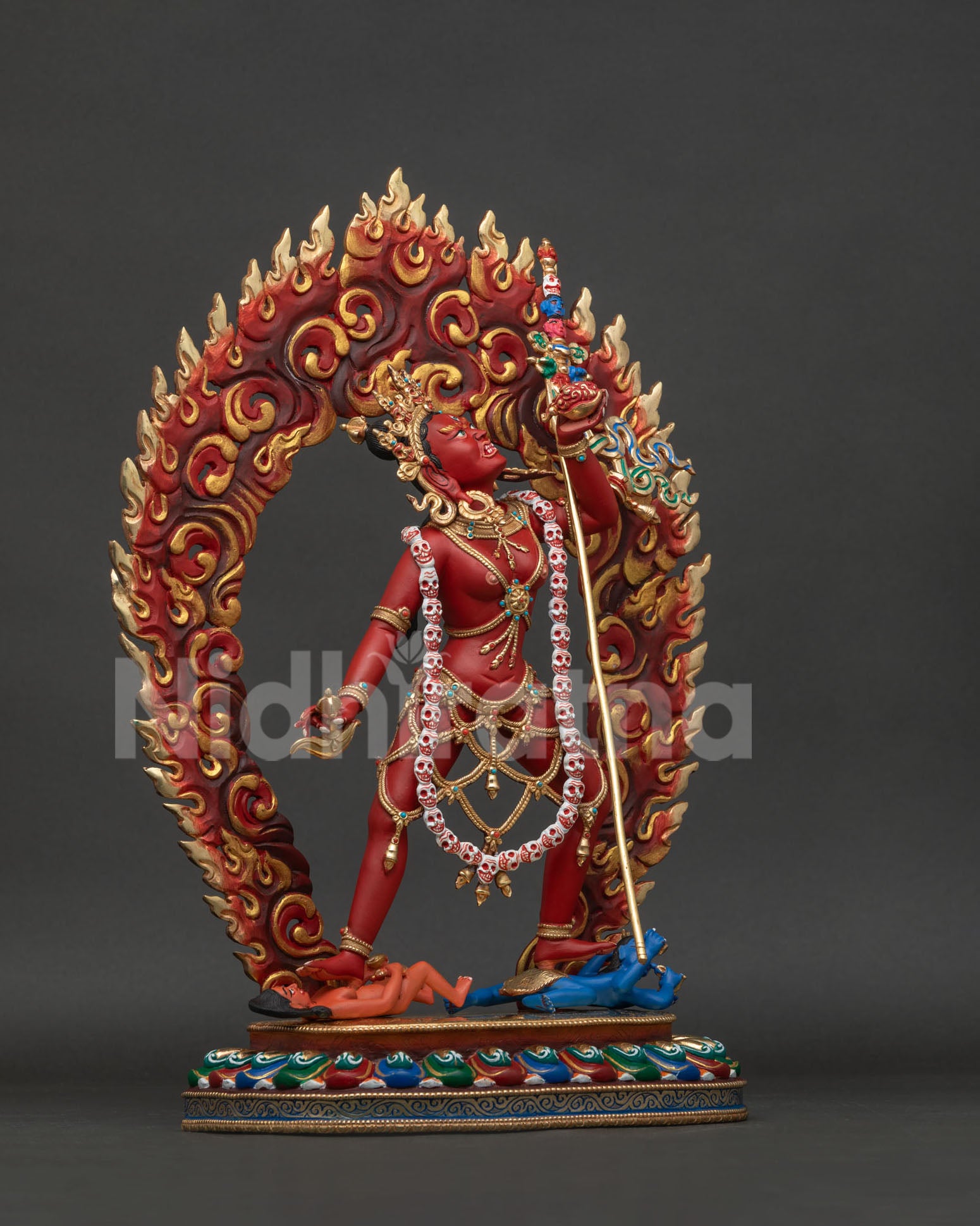 Right view side of Vajrayogini statue with khatvanga staff and dancing posture