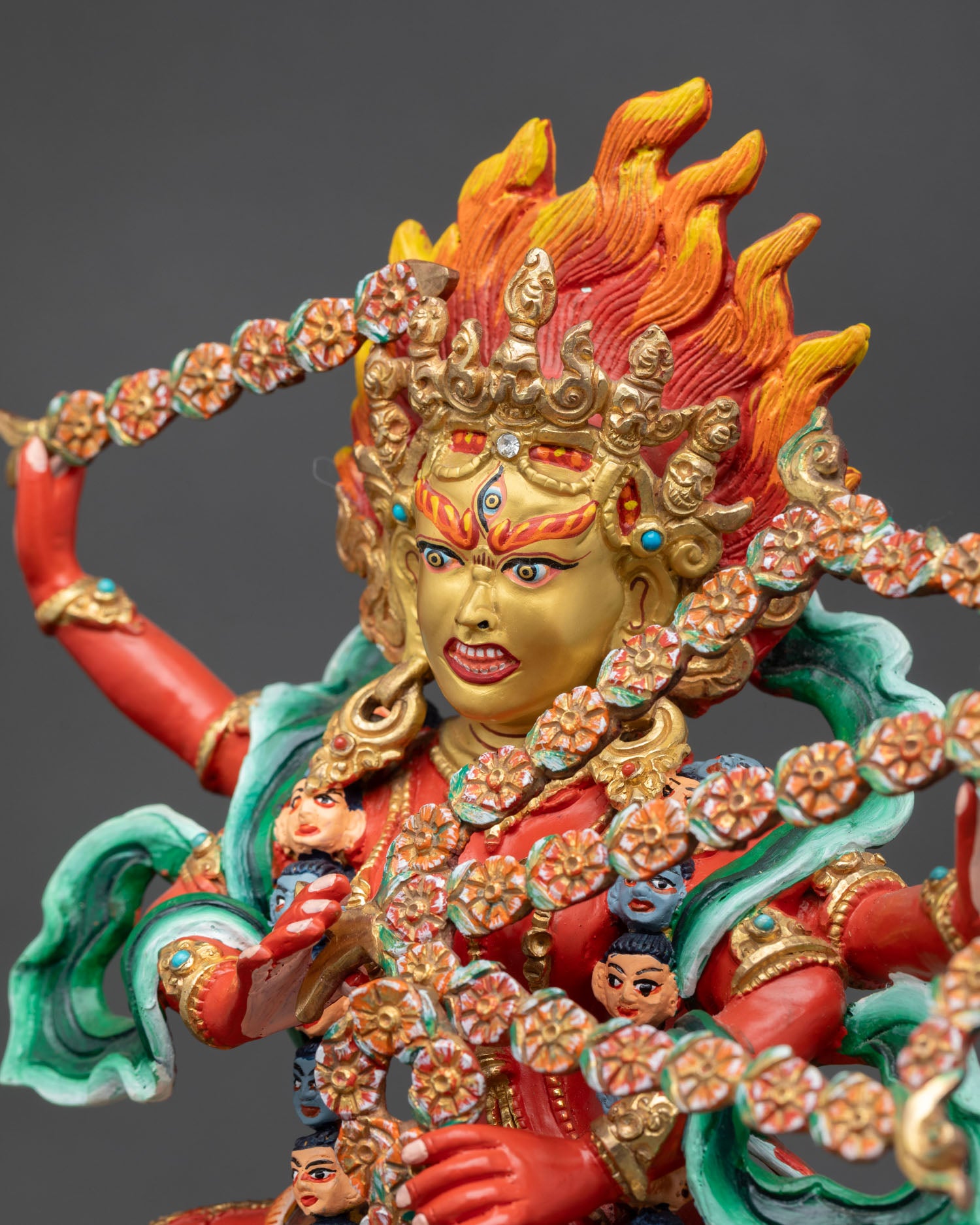 rigjyedma kurukulla statue side close up copper craftsmanship lotus throne intricate details