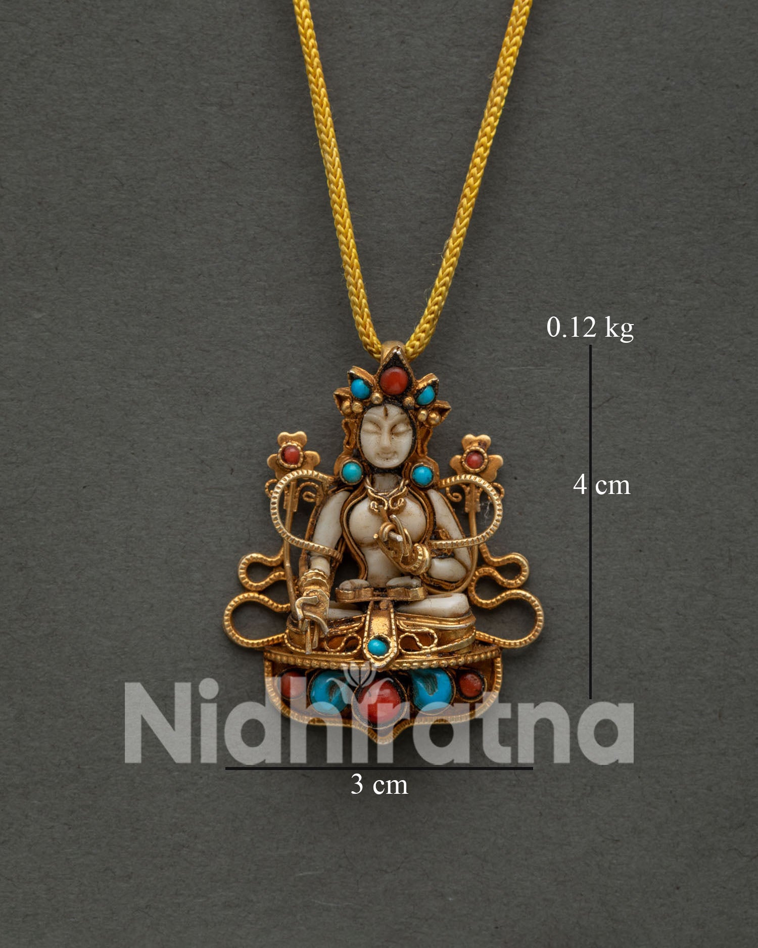 Sacred Vajrasattva Locket, Featuring Copper Craftsmanship Gold Plated Details and Gemstone Decoration