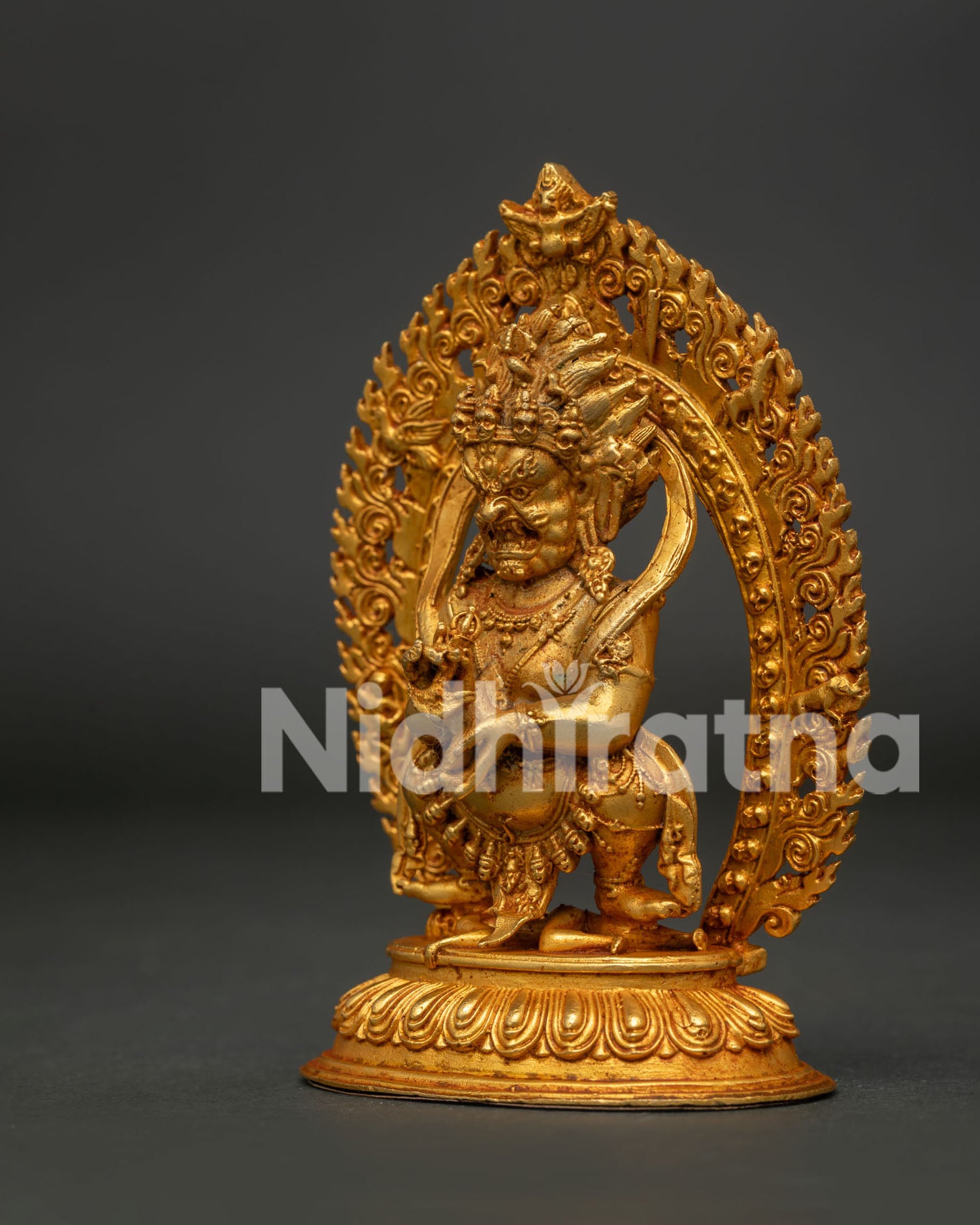Sakya Mahakala Standing with Blazing Halo on Lotus Seat and Human Figure.