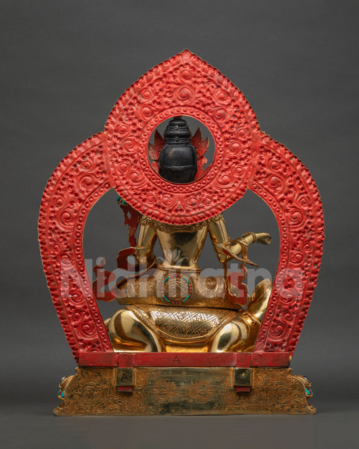 Samantabhadra statue back view, gold-gilded copper halo and lotus base