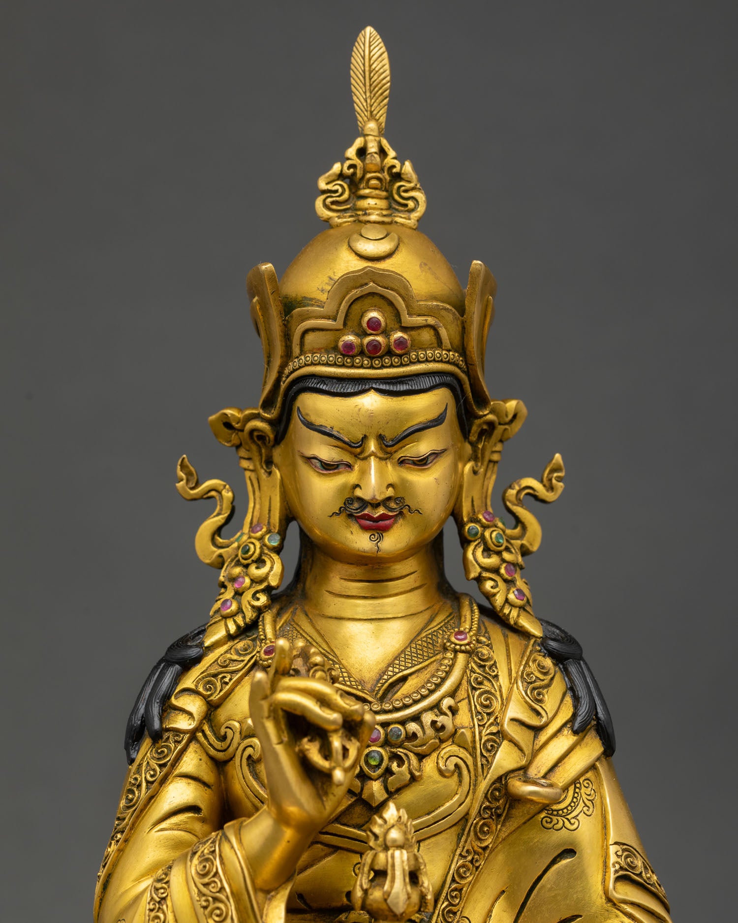 Semi-Wrathful Face of Tsokye Dorje Statue 24K Gold Gilded Copper Alloy with Jeweled Crown