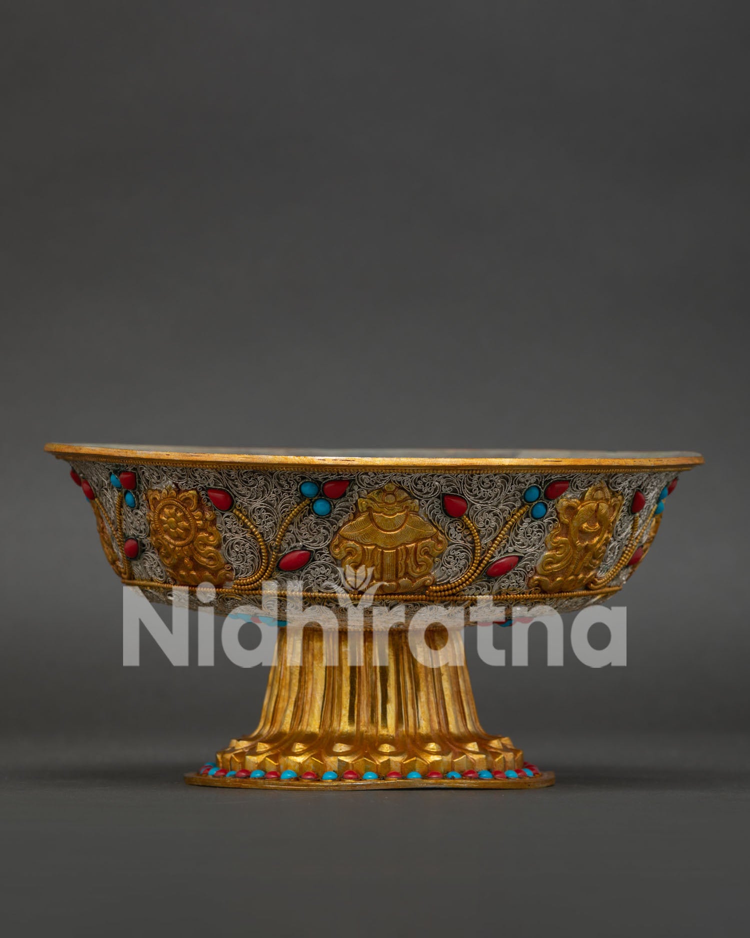 Serkyem ritual offering set handcrafted by Newari artisans with intricate filigree craftsmanship