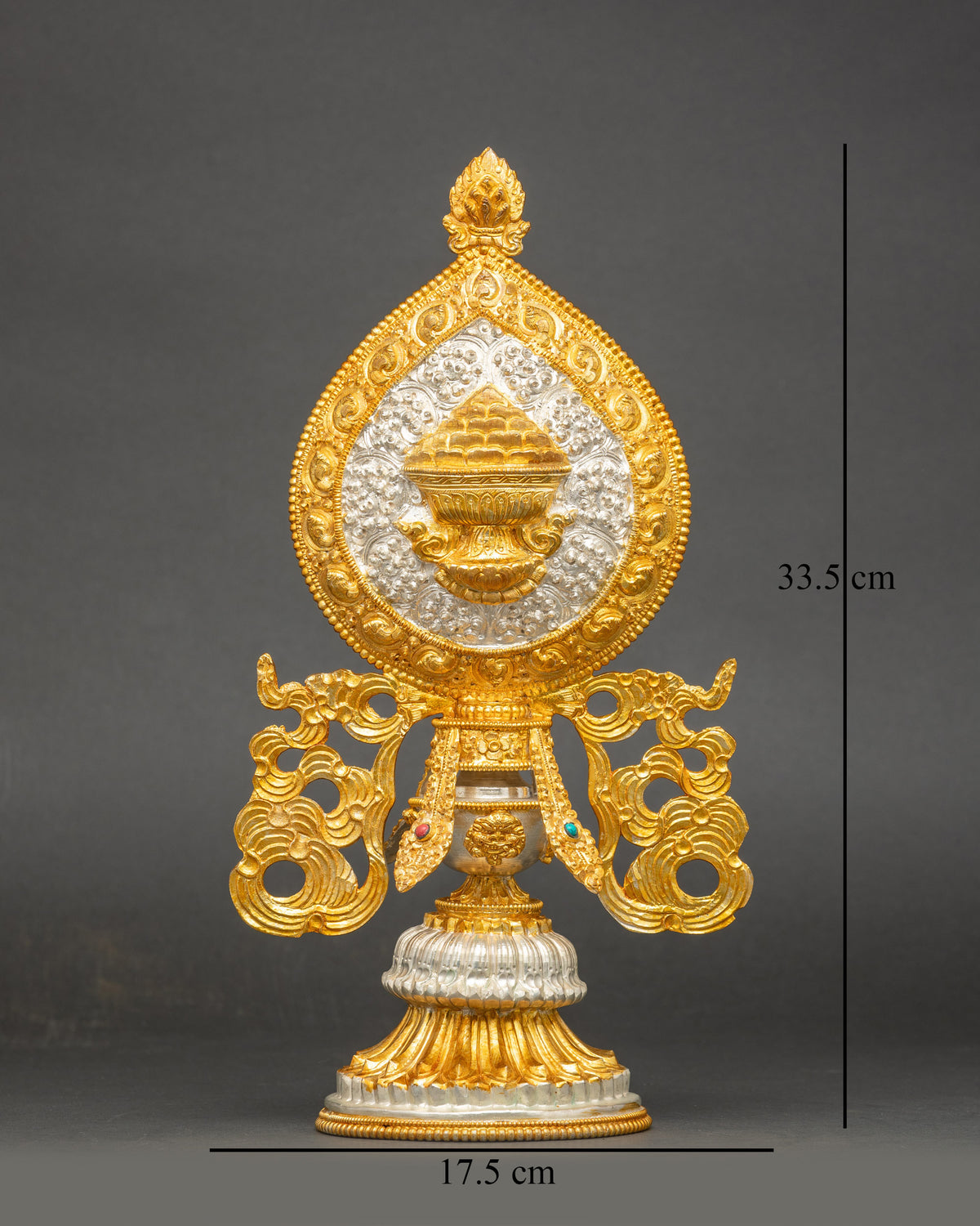 Seven Auspicious Substances Buddhist ritual set with gold and silver plated details