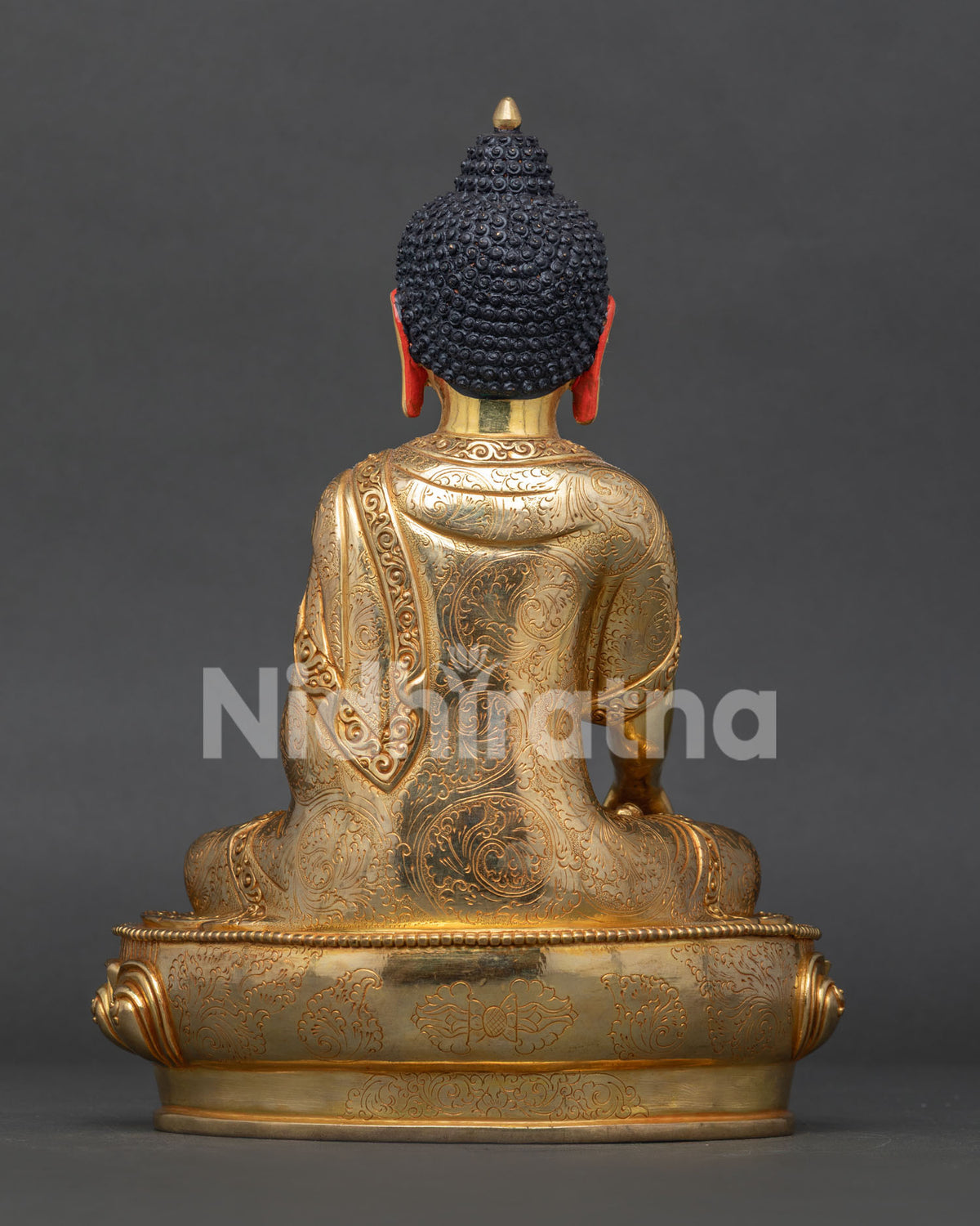 Shakyamuni Buddha statue 24K gold fire gilded back view