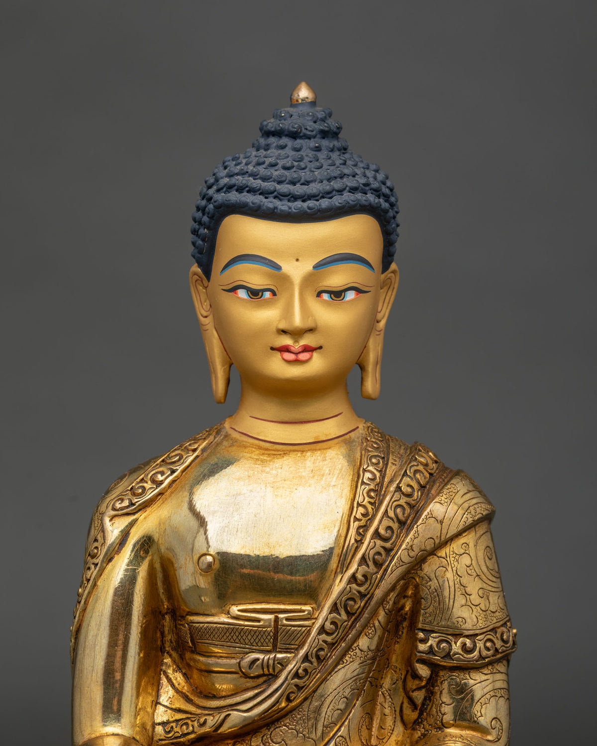 Shakyamuni Buddha statue 24K gold fire gilded copper Newari Patan Nepal.