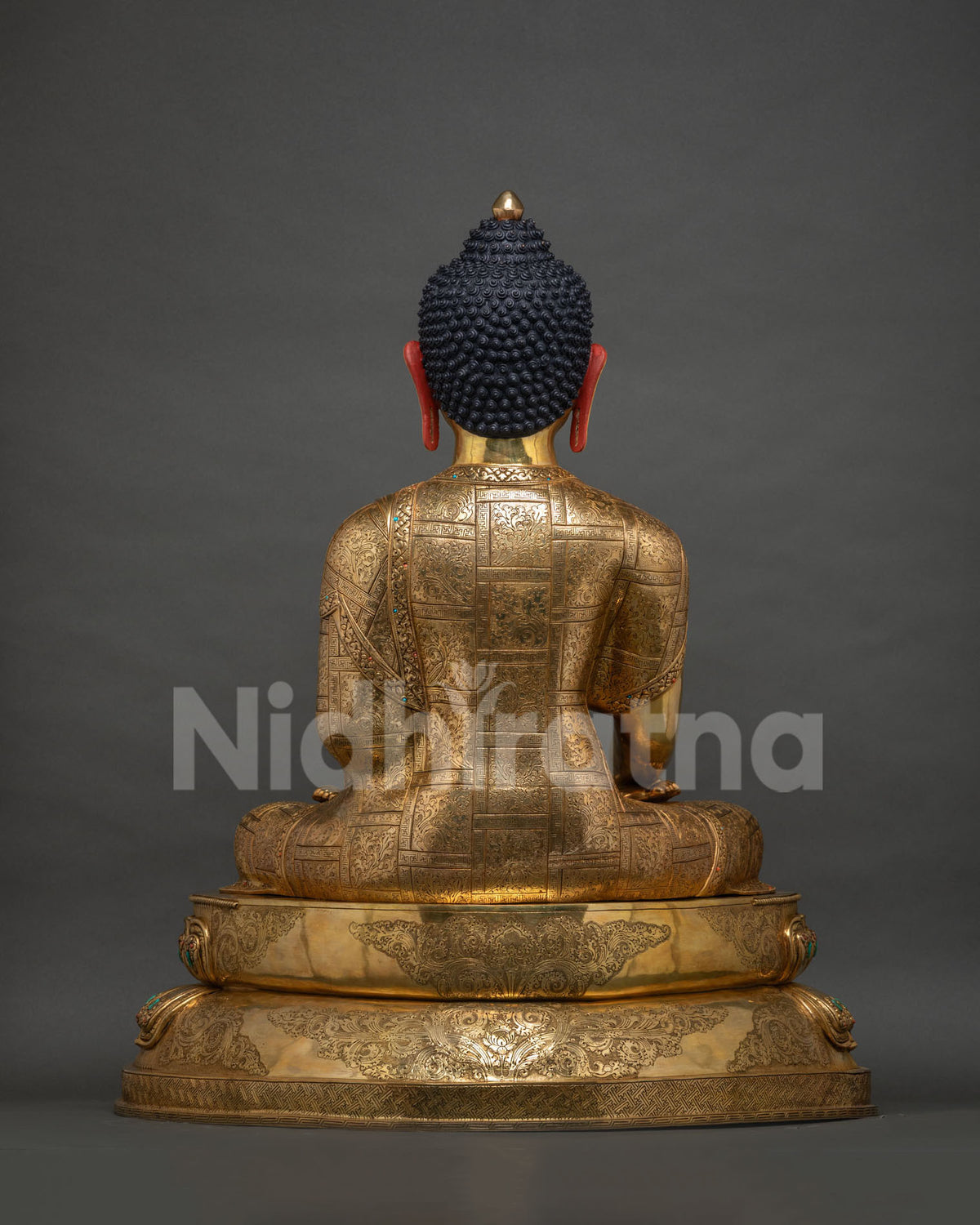 Shakyamuni Buddha Statue Back View Hand Chased Repousse Nepalese Artisan Work