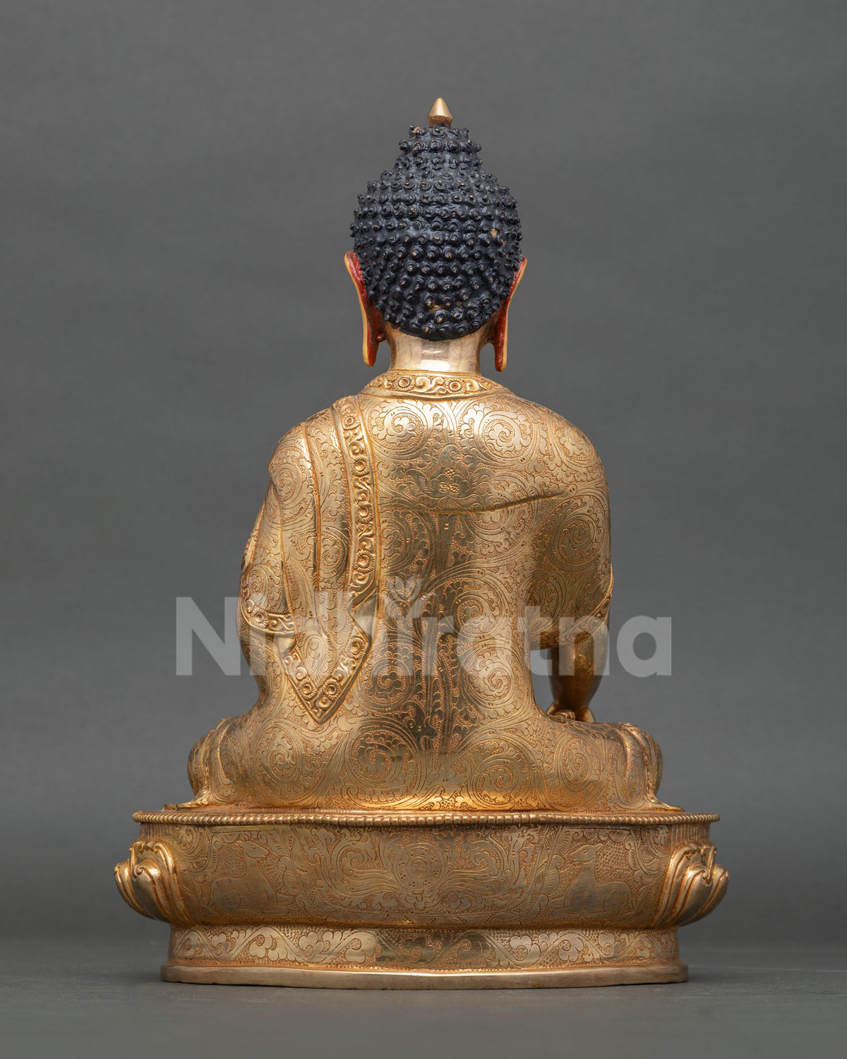 Shakyamuni Buddha statue back view handcrafted copper sculpture.