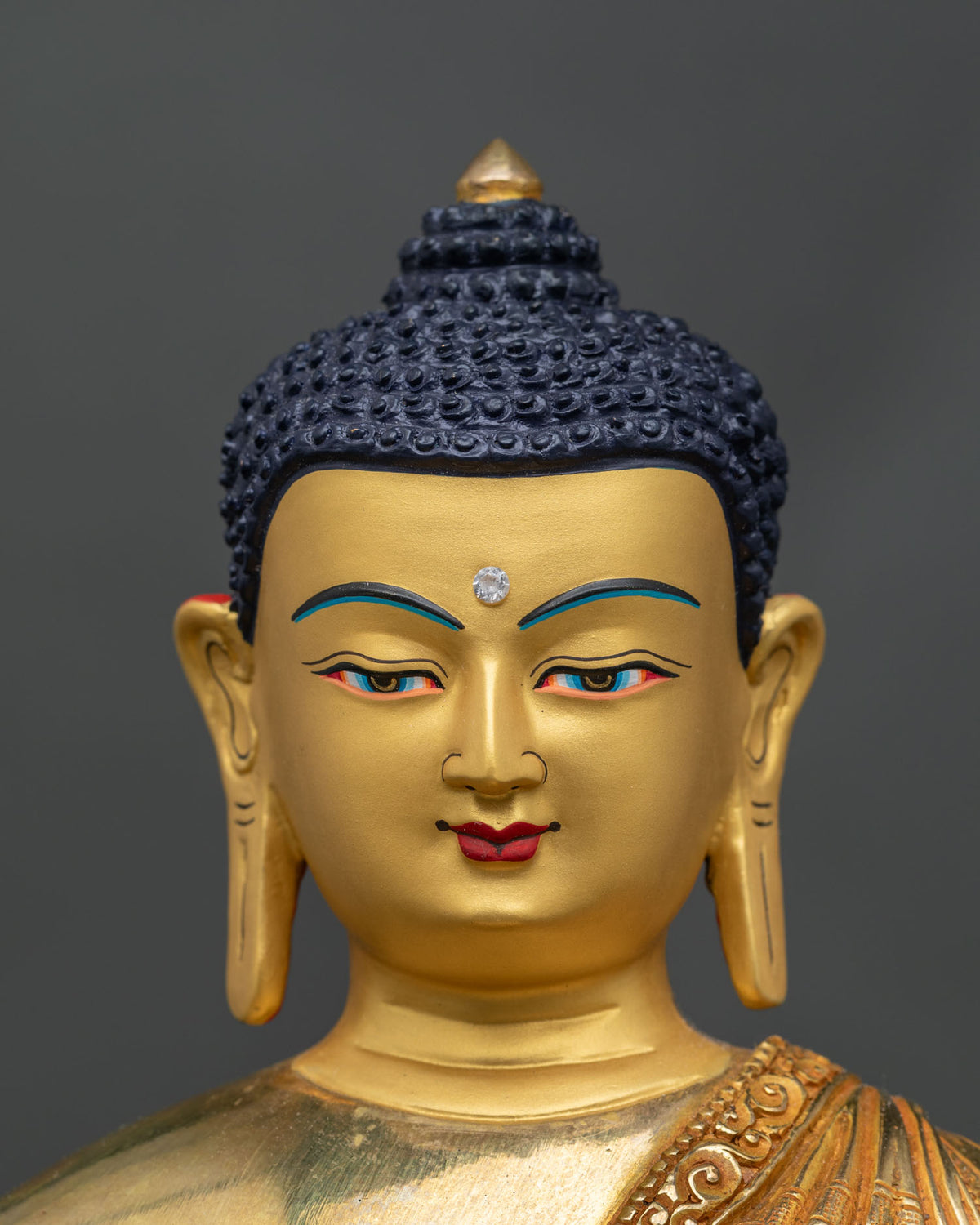 Shakyamuni Buddha Statue Bhumisparsha mudra monk alms bowl hand carved details.