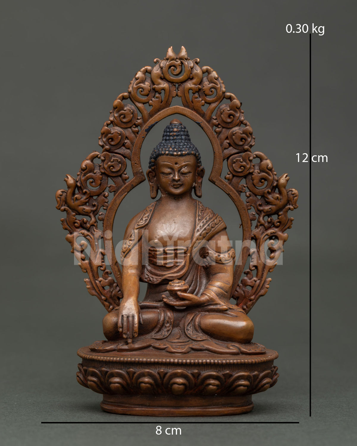 Shakyamuni Buddha statue chemically oxidized copper Newari art from Patan Nepal.