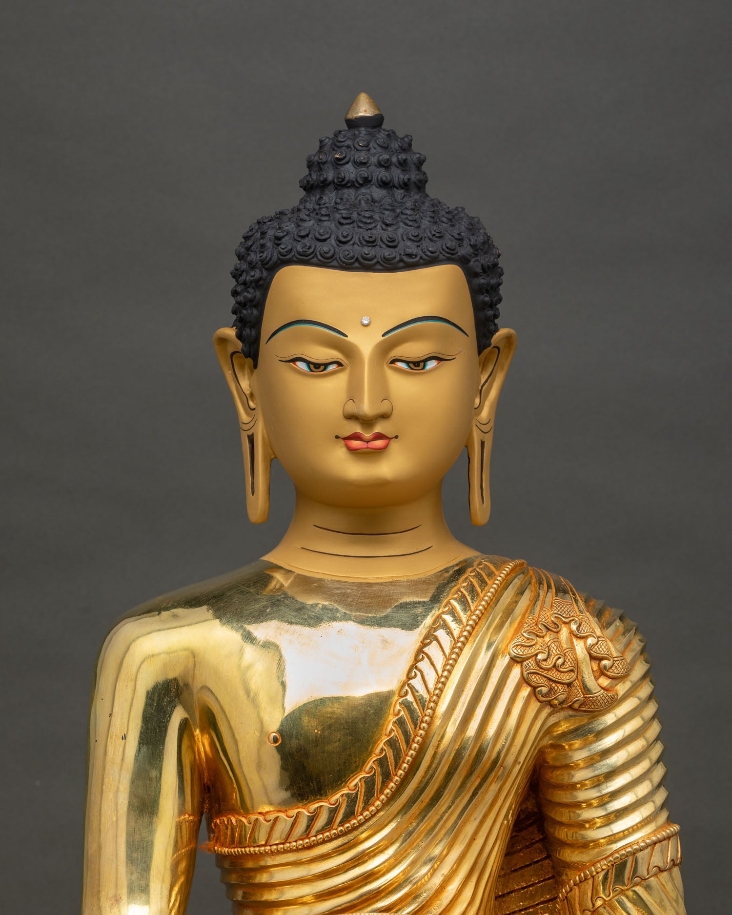 Shakyamuni Buddha Statue Close-Up | 24K Gold Fire-Gilded Copper Detail