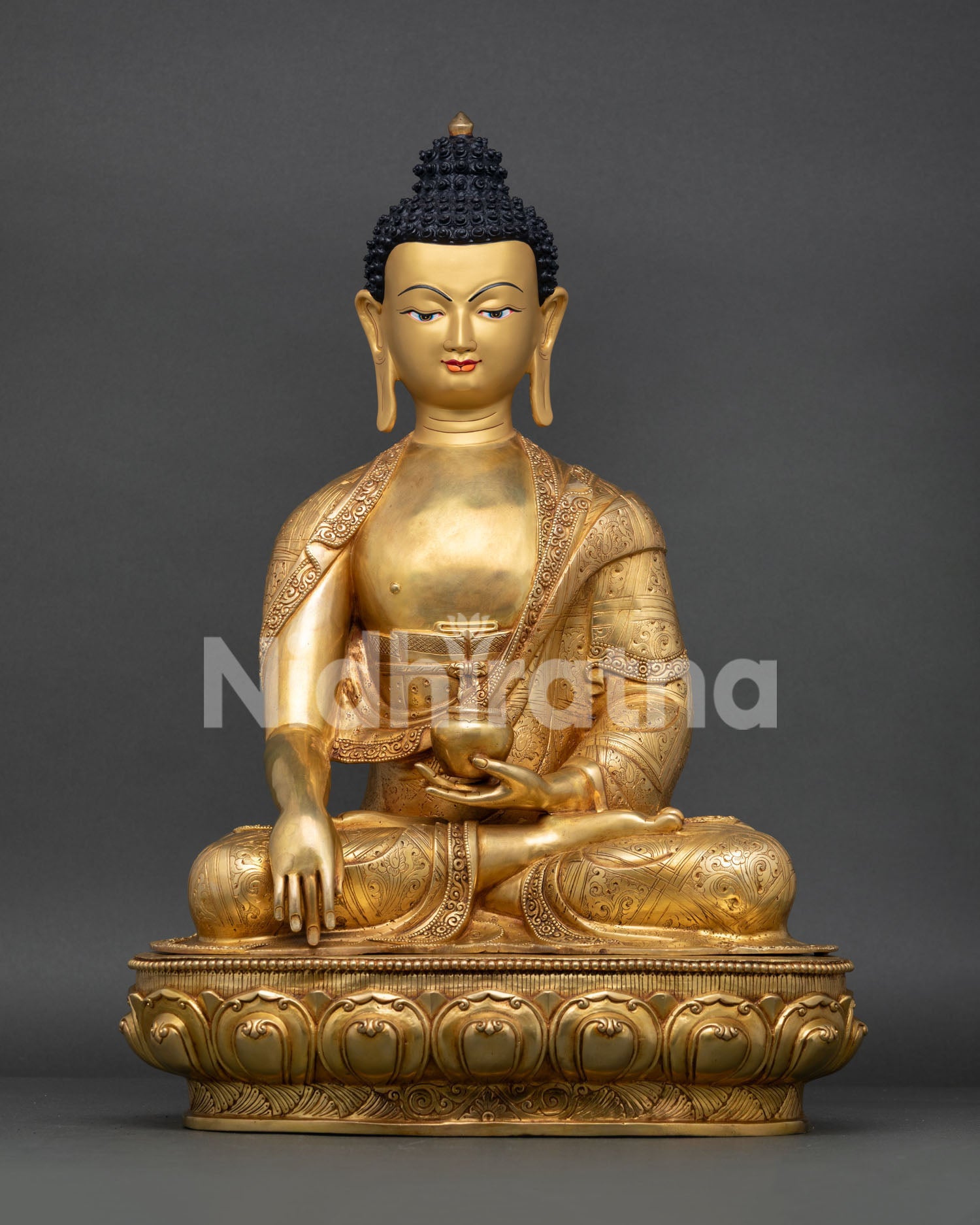 Shakyamuni Buddha statue front view handcrafted copper buddhist art from Nepal
