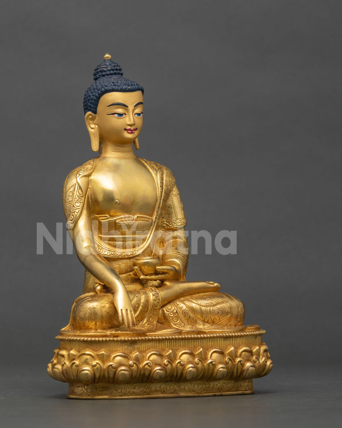shakyamuni buddha statue gold fire gilded copper alloy right side view